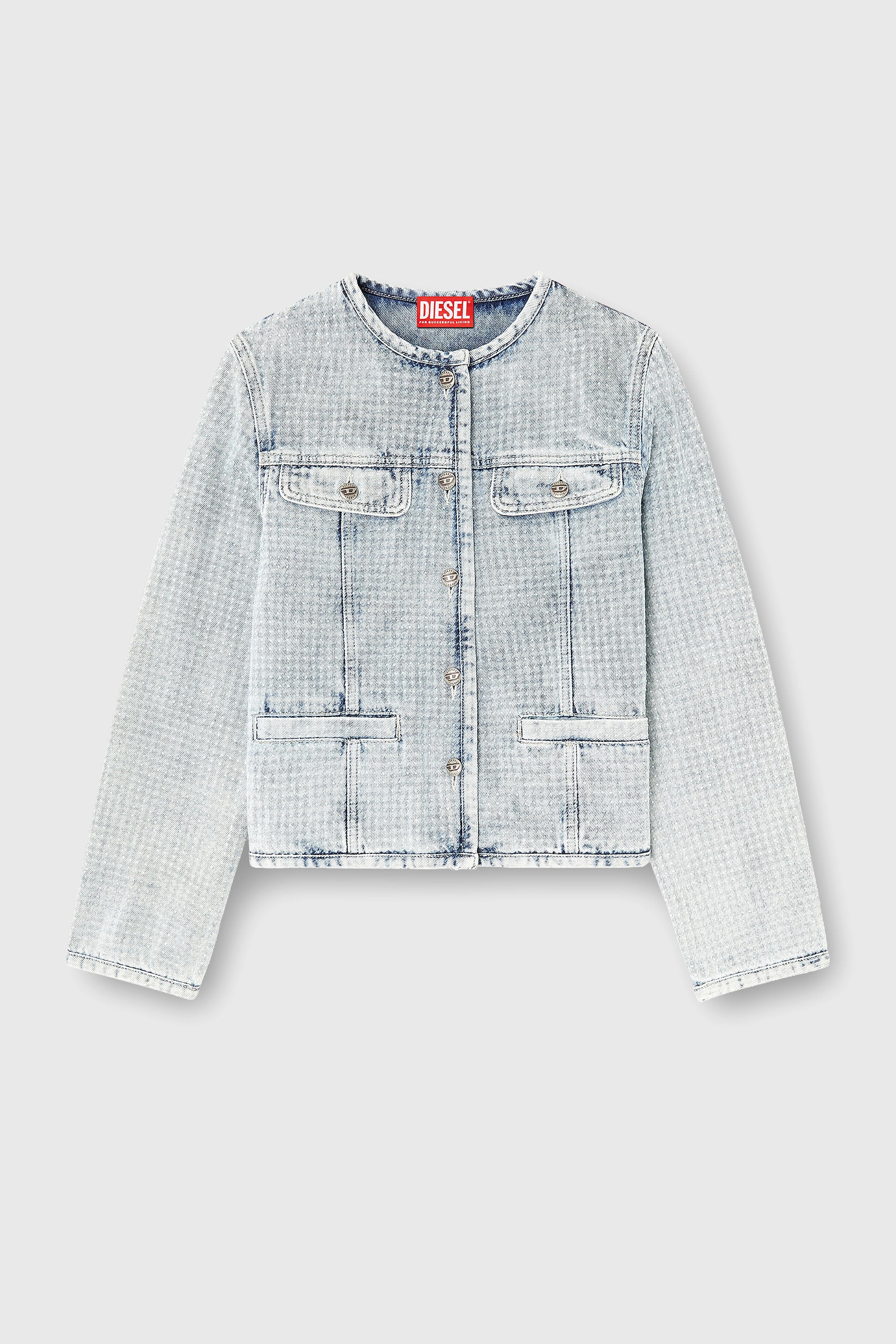 Diesel - DE-GRAFY-S, Veste en denim graphique avec cristaux Femme in Bleu - 2