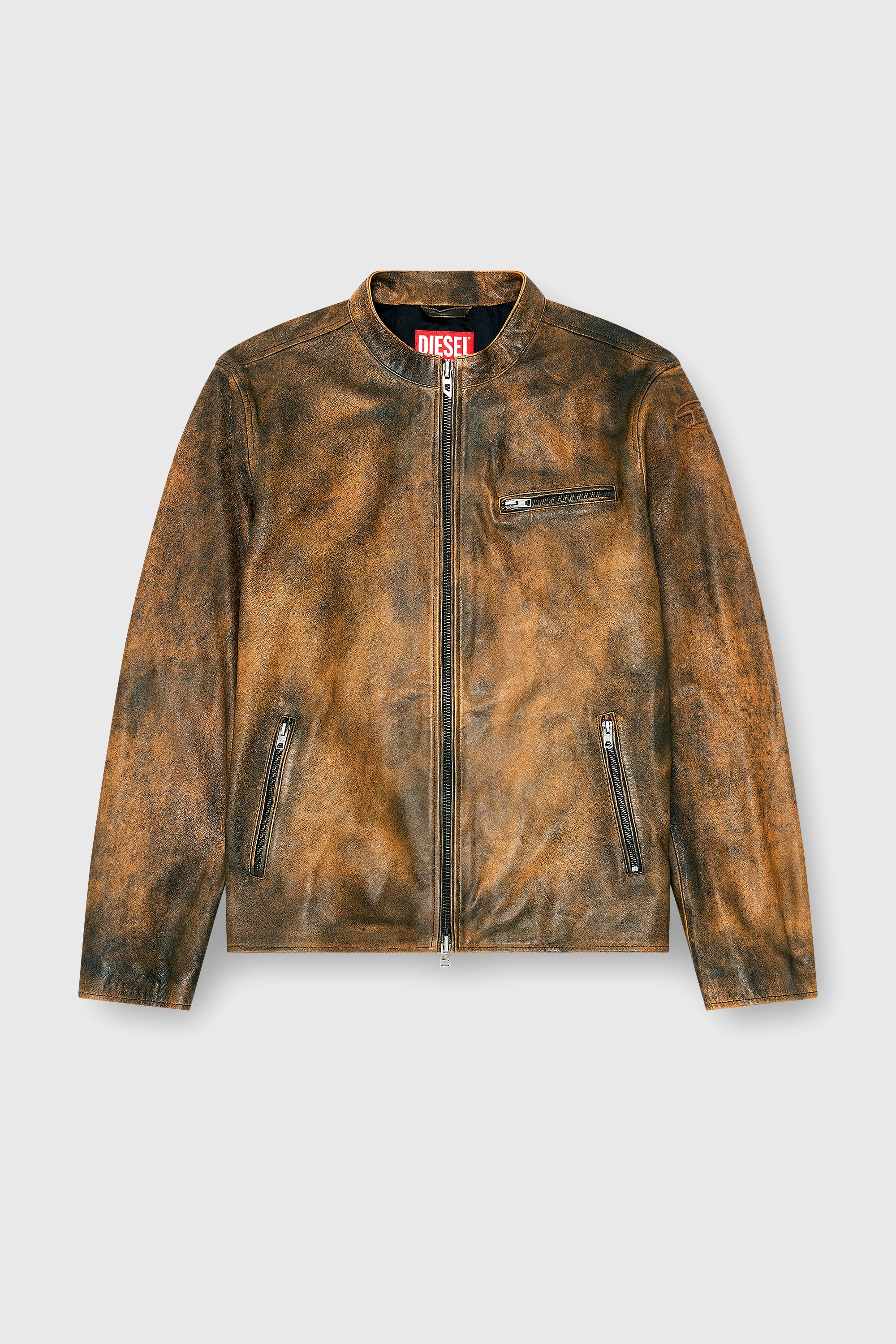 Diesel - L-ZAD-KNCZ, Biker jacket en cuir trait&eacute; Homme in Marron - 2