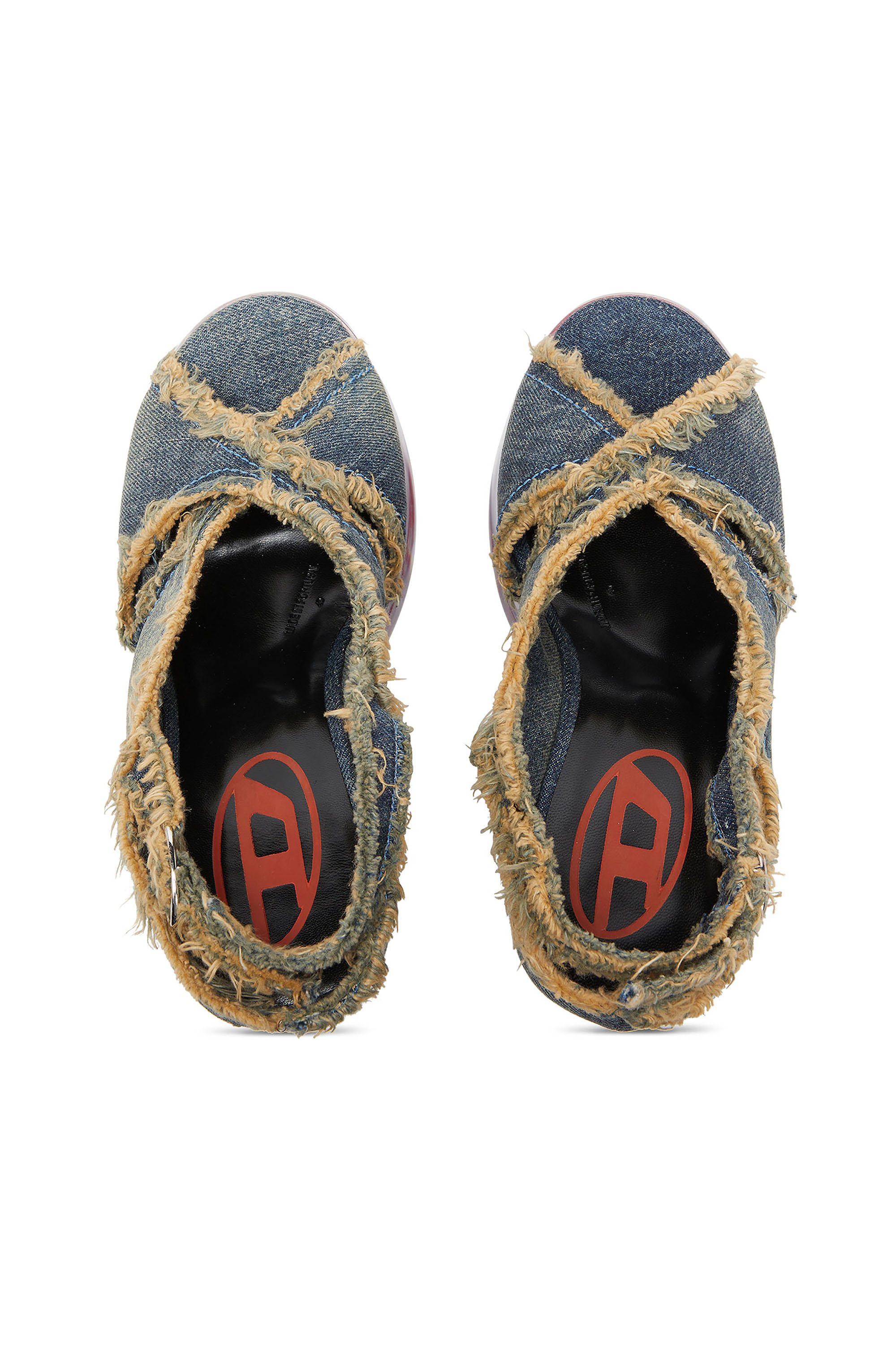 Diesel - D-LAKE PLATFORM SDL, D-Lake-Sandales plateforme en denim effiloch&eacute; et plexiglas Femme in Bleu - 4