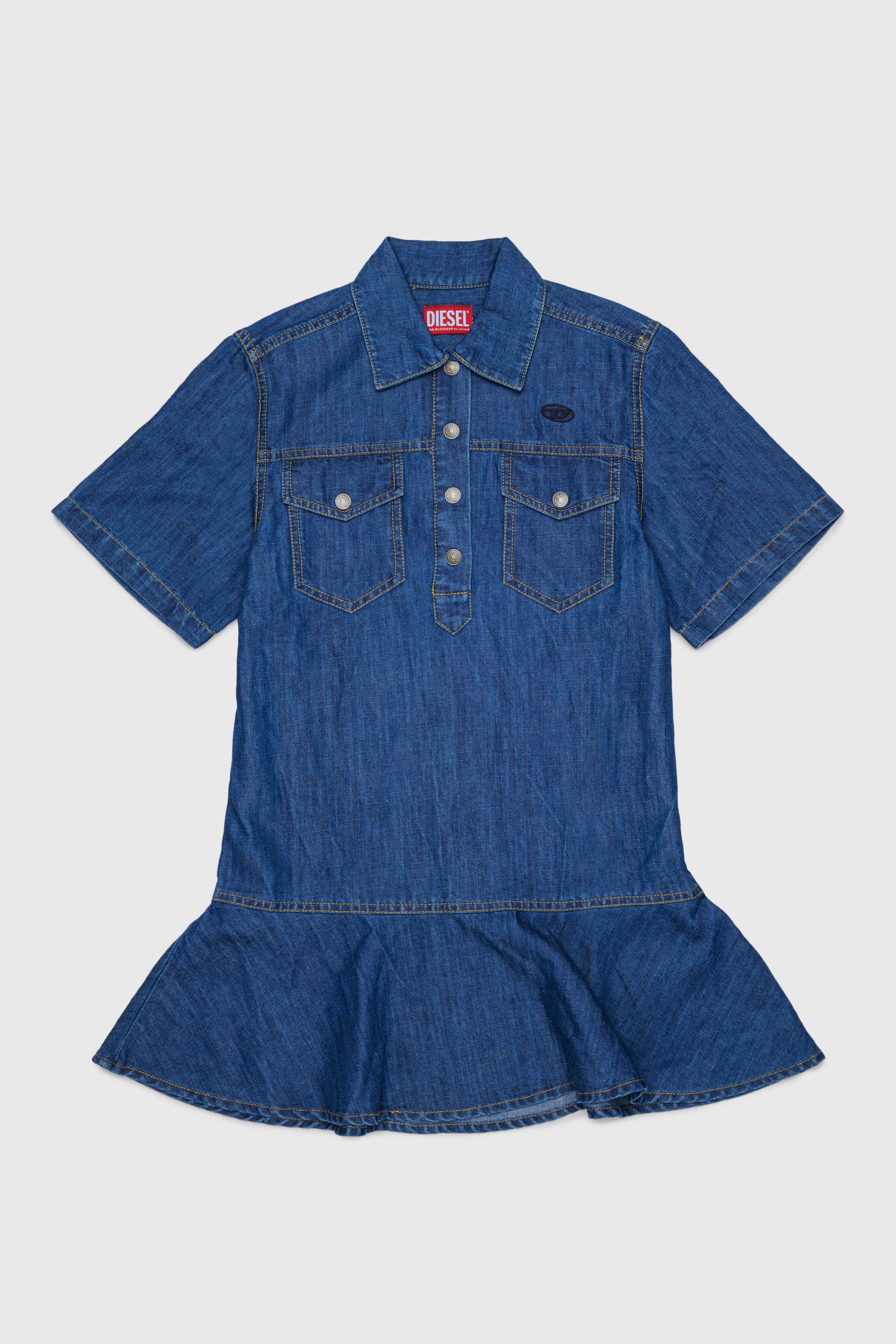 Diesel - DARYL, Robe-chemise en denim &agrave; base volant&eacute;e Femme in Bleu - 1