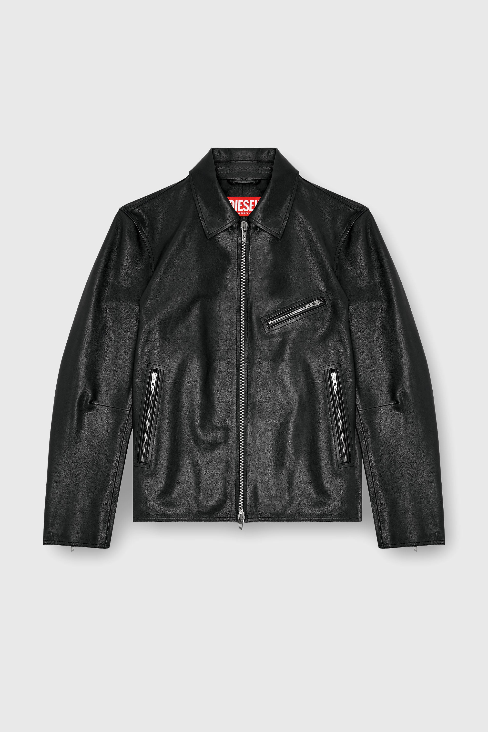 Diesel - L-KORN-A, Veste en cuir avec Oval D emboss&eacute; Homme in Noir - 2