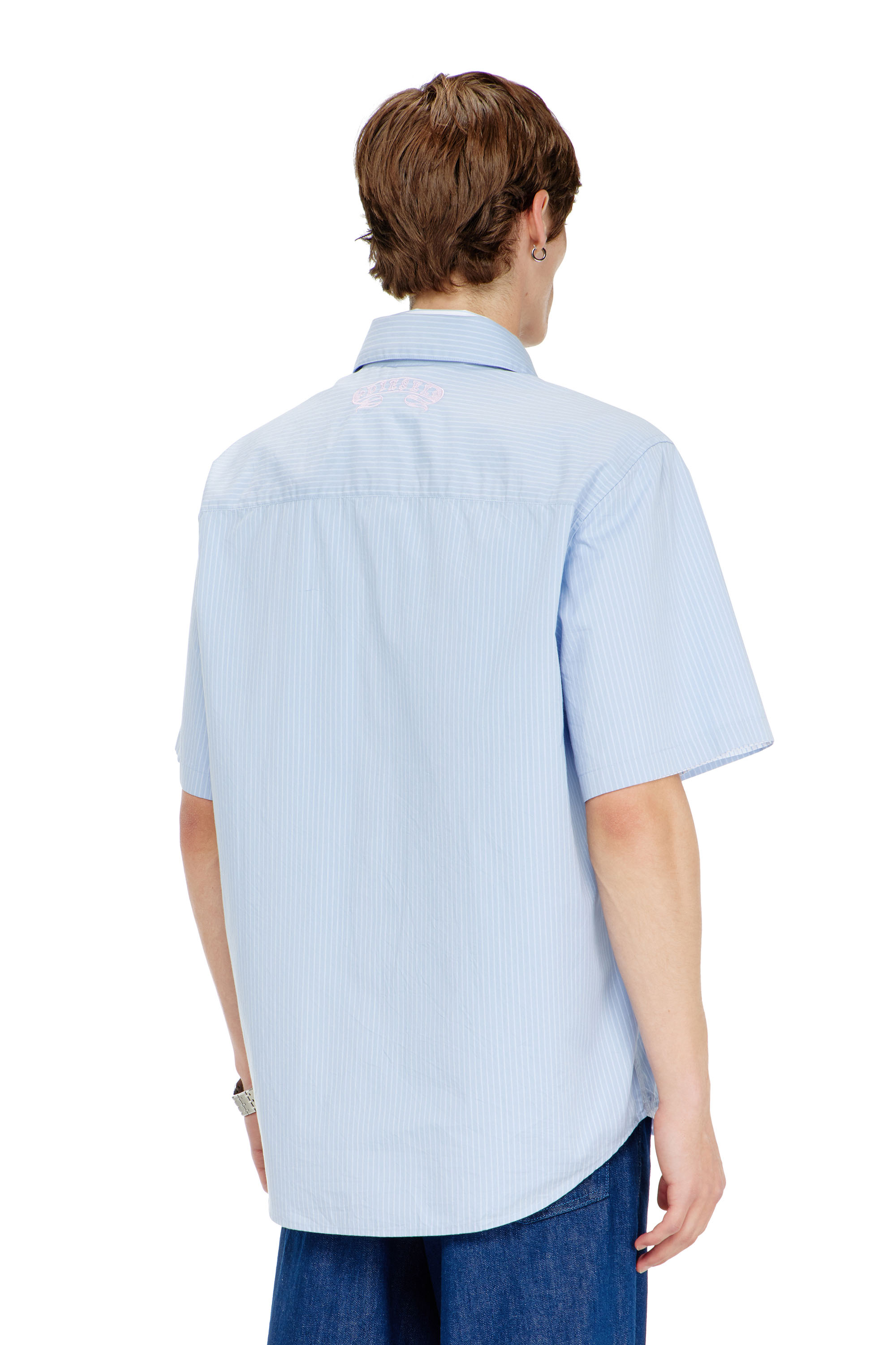 Diesel - S-SIMPLY-SS-AGCZ, Chemise en popeline ray&eacute;e avec patch brod&eacute; Homme in Bleu - 4