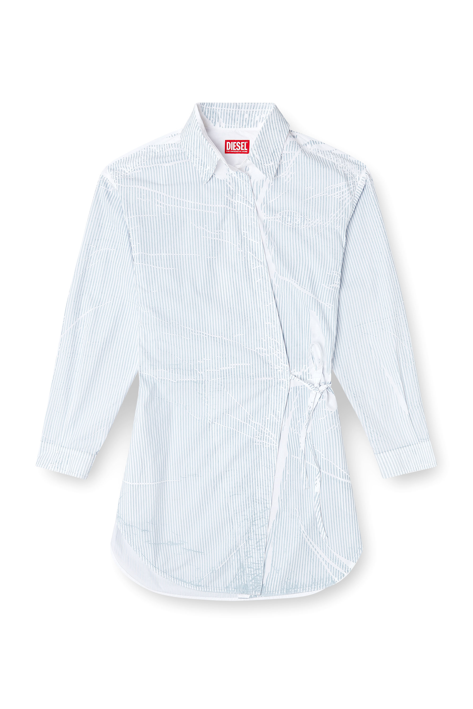 Diesel - D-DELPHOS-S2, Robe portefeuille courte en popeline &agrave; fines rayures Femme in Bleu - 2