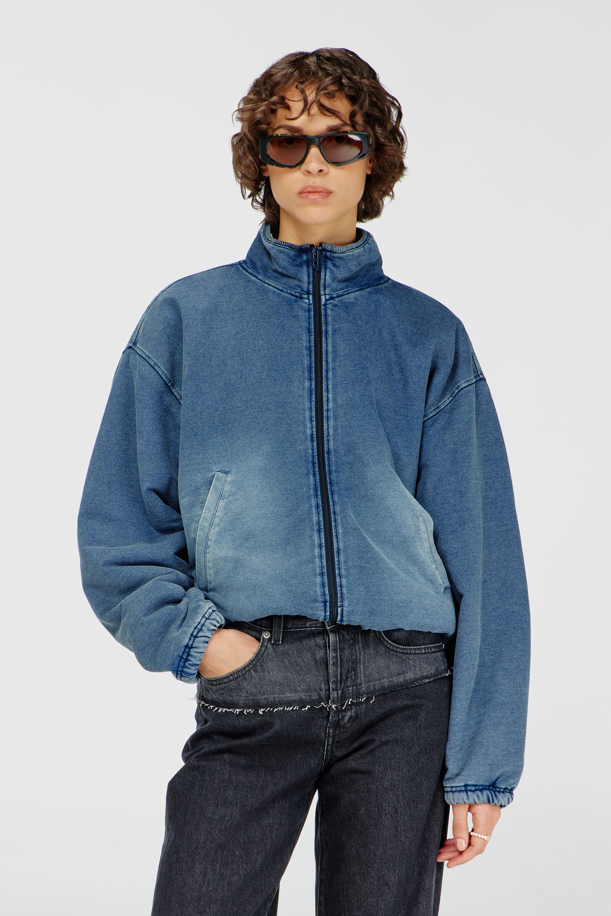 Diesel - G-LEAMY, Veste sweat effet denim Femme in Bleu - 1