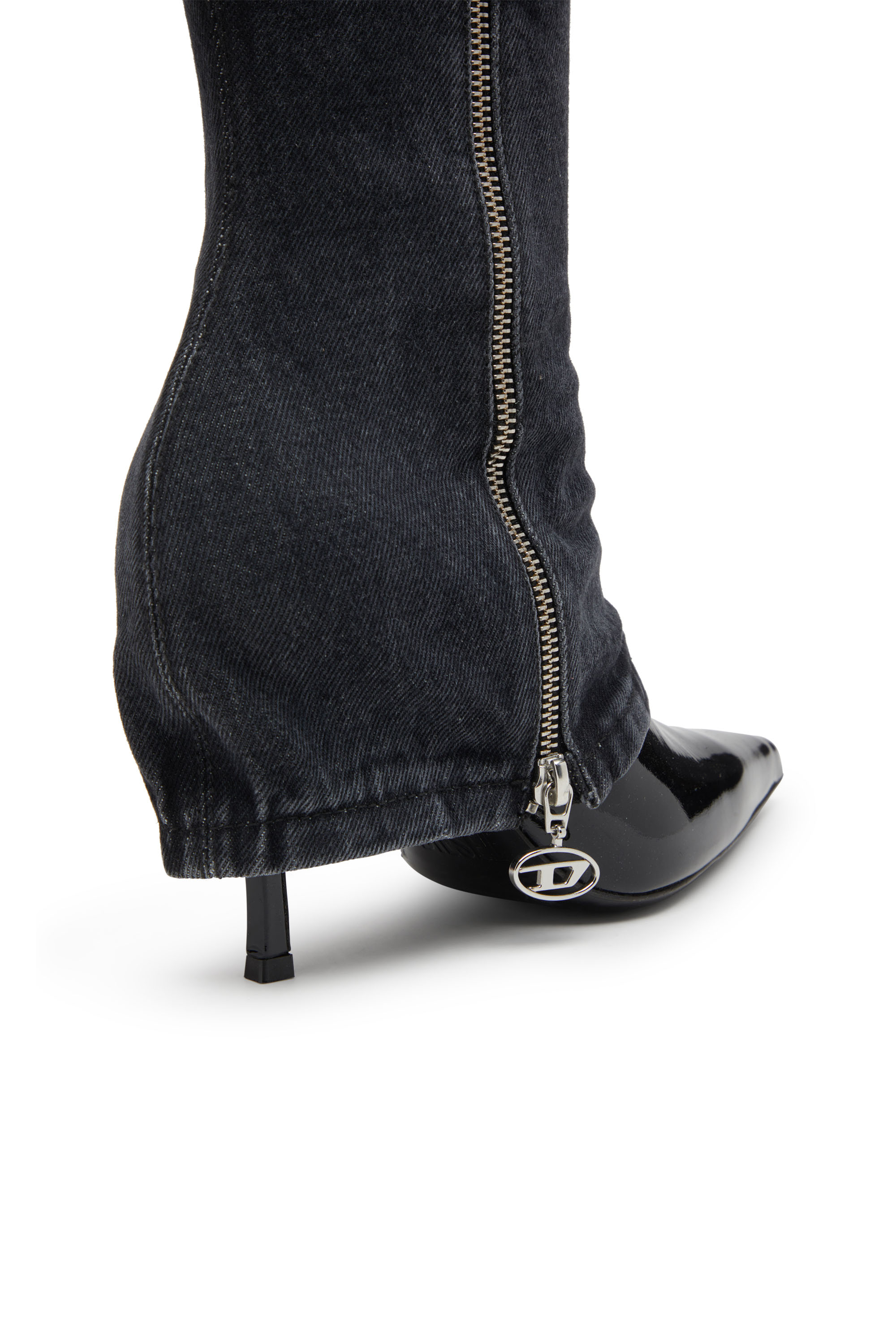 Diesel - D-VENUS TWISTED BOOT, Woman's D-Venus-Stiletto knee boots with jean trompe l'oeil in Black - 5