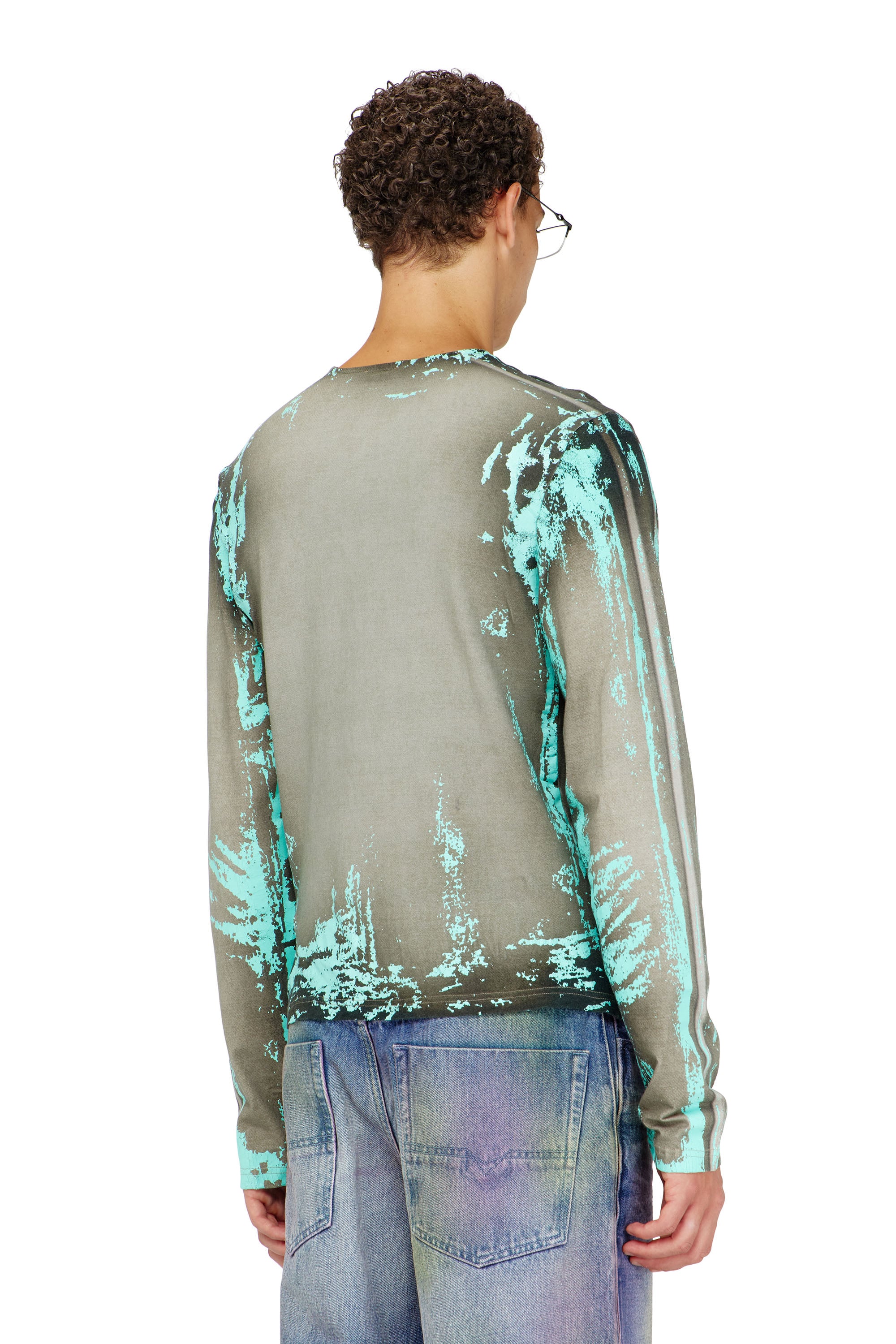 Diesel - T-FYNO-ML, Man's Grandad T-shirt in cracked leather-effect jersey in Green - 4