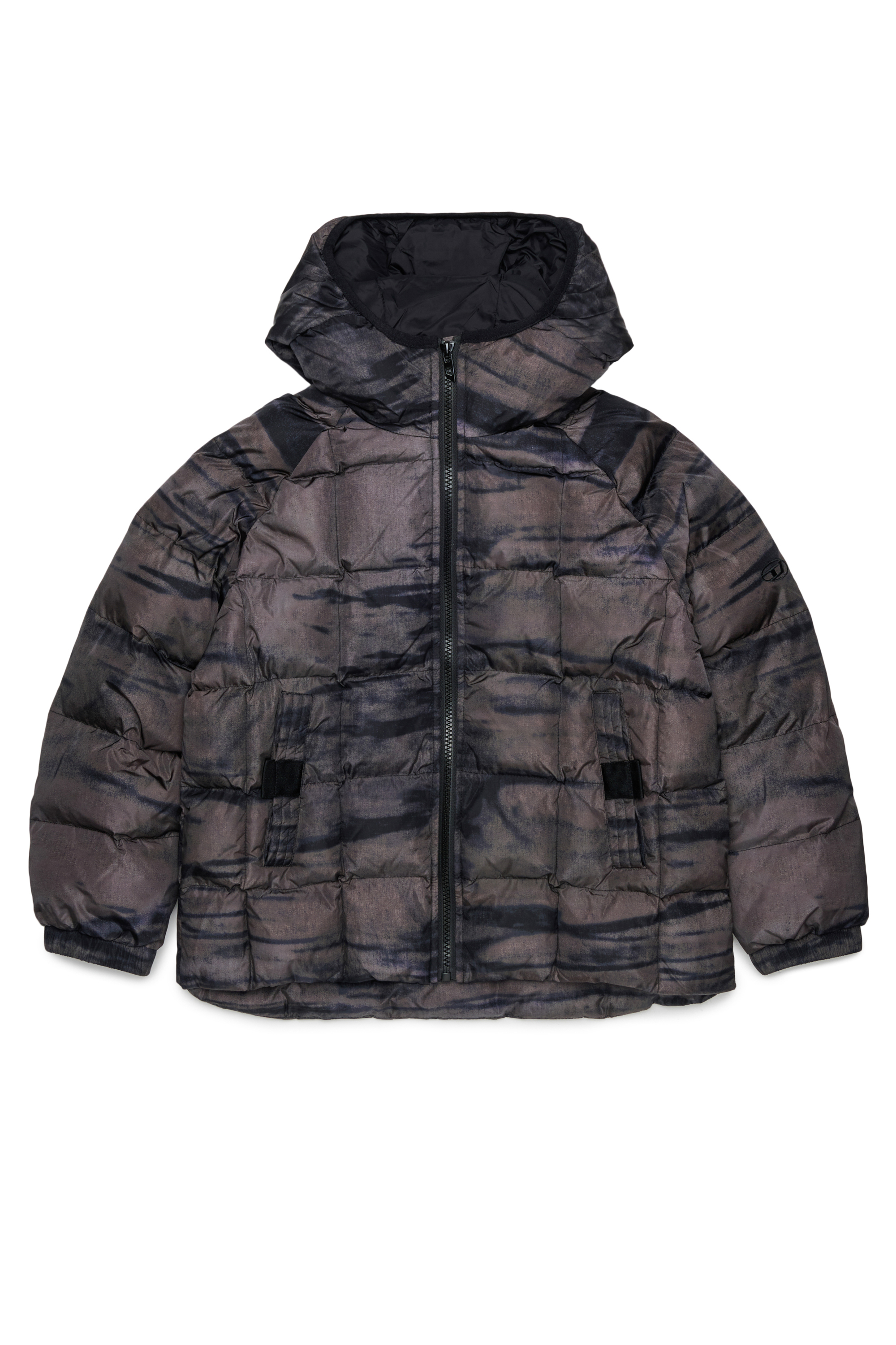 Diesel - JDEN, Doudoune avec imprim&eacute; graphique effet stri&eacute; Homme in Vert - 1