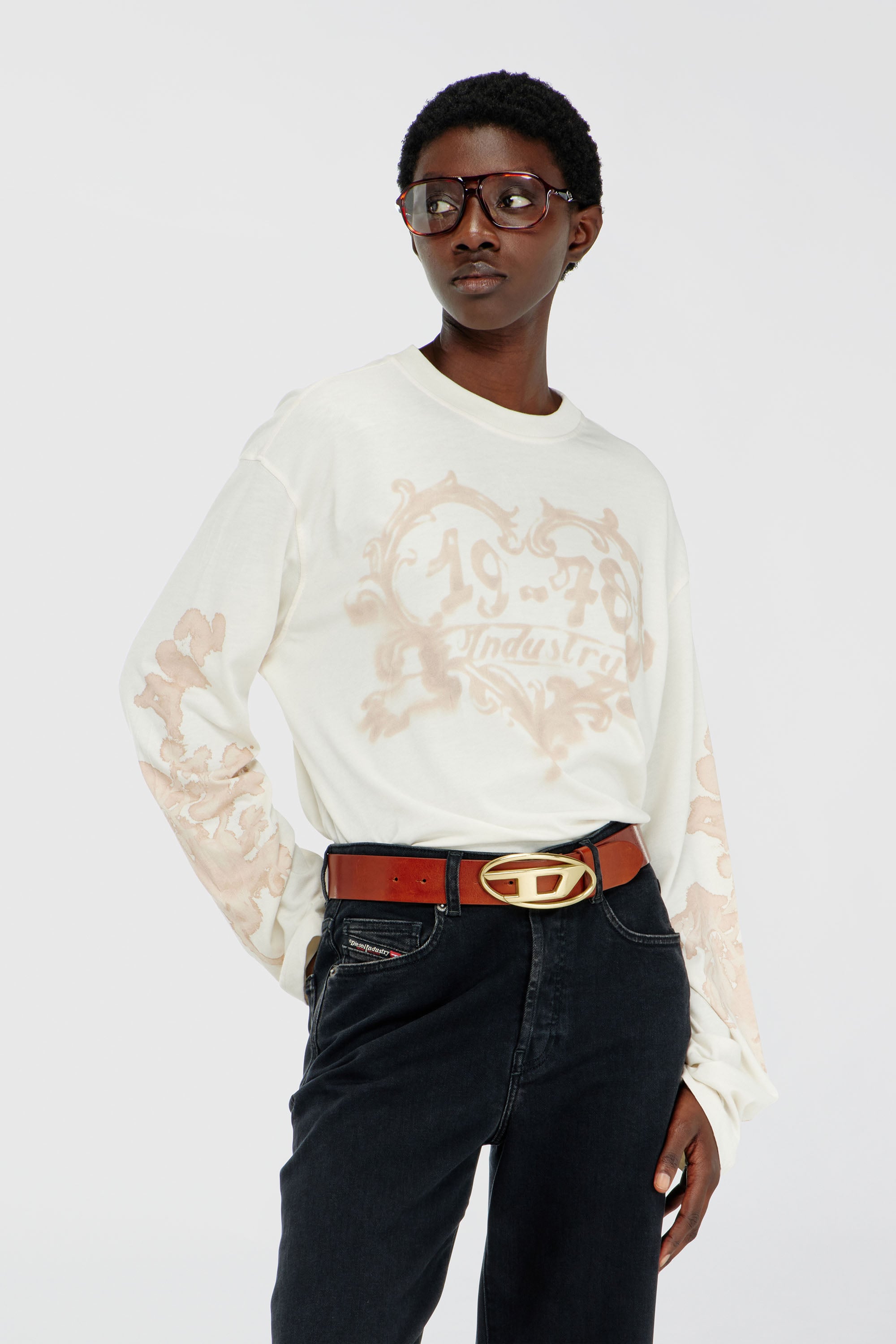 Diesel - T-HILARY-LS-AA1, T-shirt &agrave; manches longues en coton avec imprim&eacute; graphique Femme in Polychrome - 1