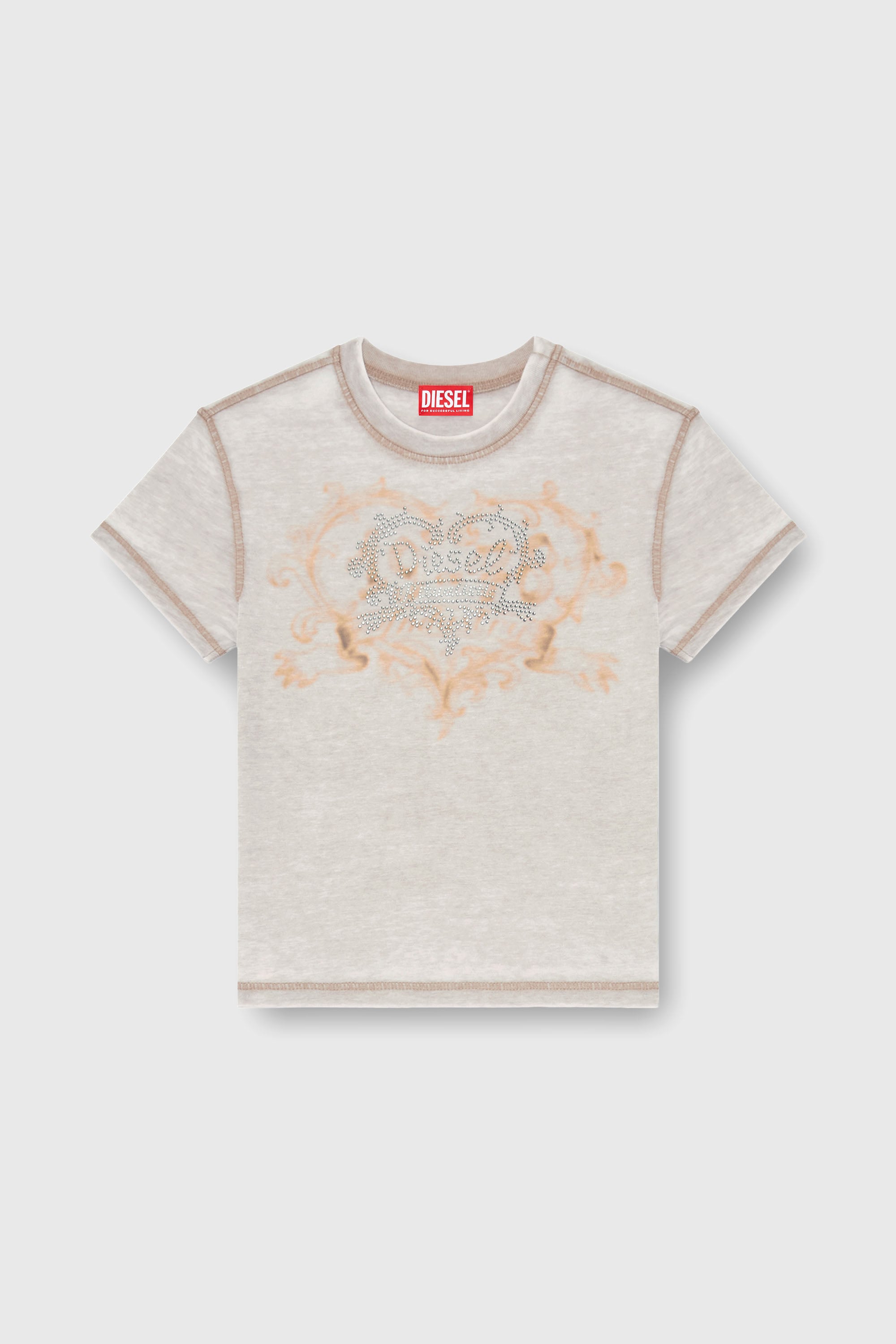 Diesel - T-ILA-AA1, T-shirt en jersey avec strass et burnout effect Femme in Gris - 2