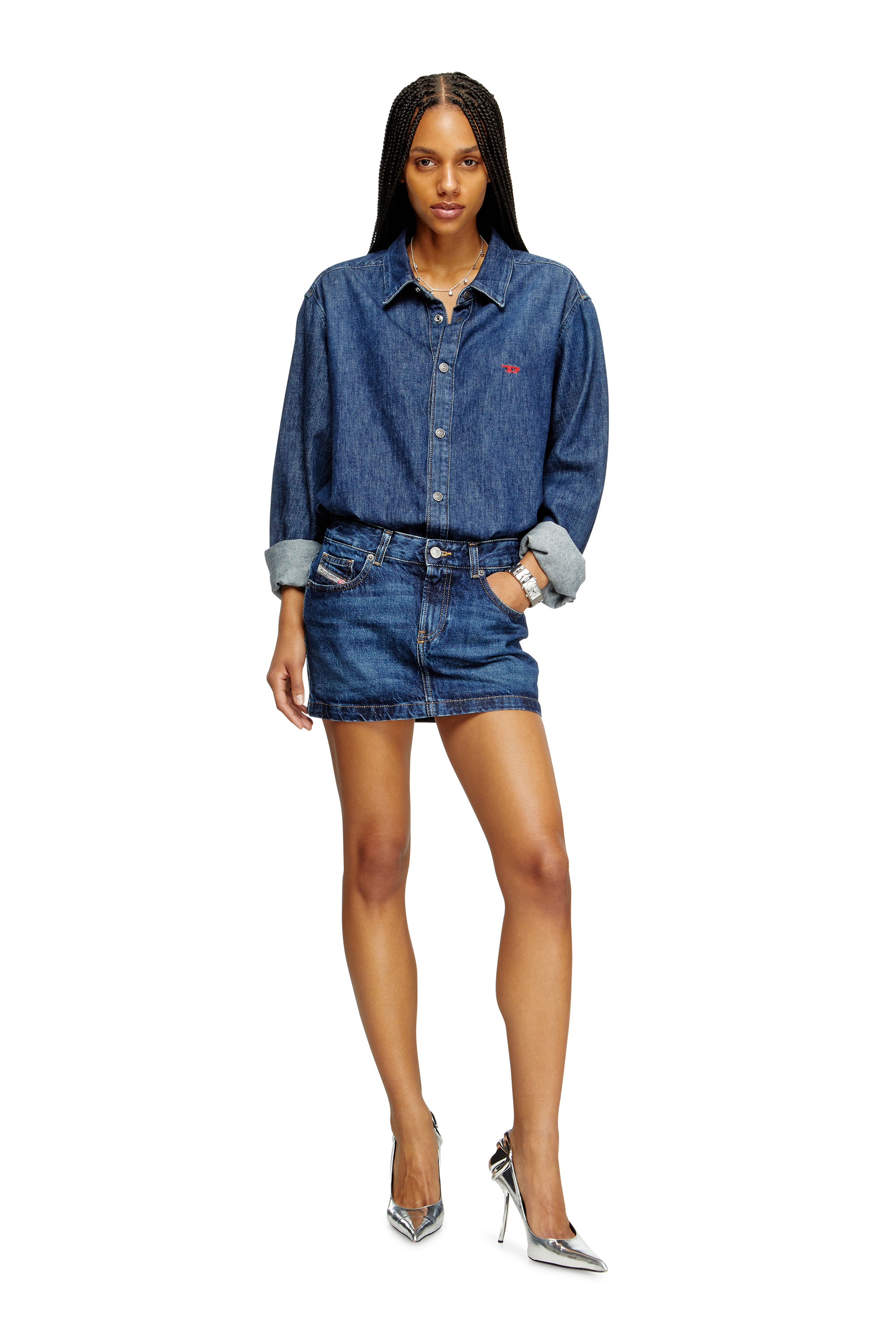 Diesel - DE-RON, Mini-jupe en denim Femme in Bleu - 2