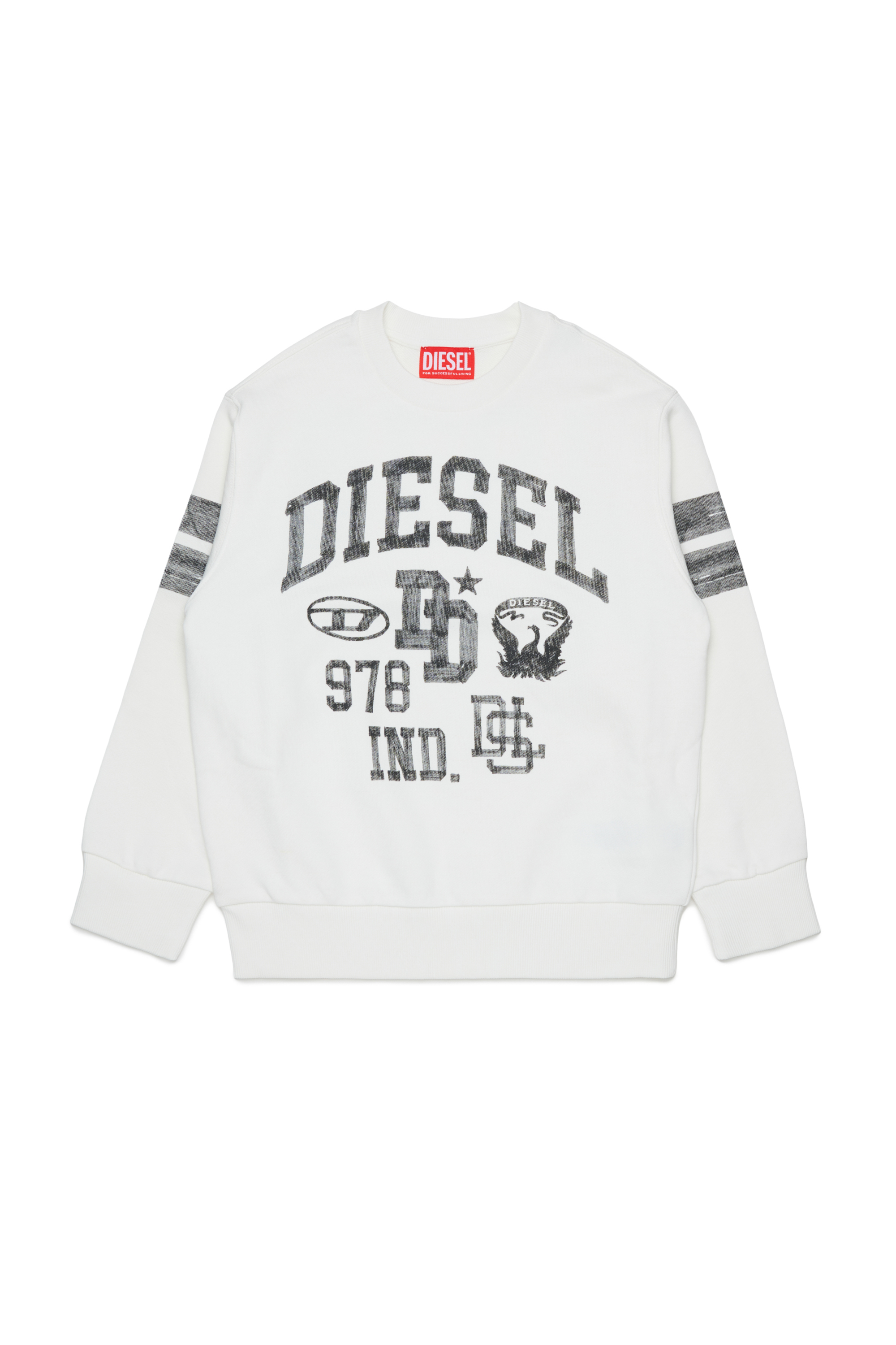 Diesel - SBAND OVER, Sweat-shirt avec imprim&eacute;s logo style coll&egrave;ge Homme in Blanc - 1