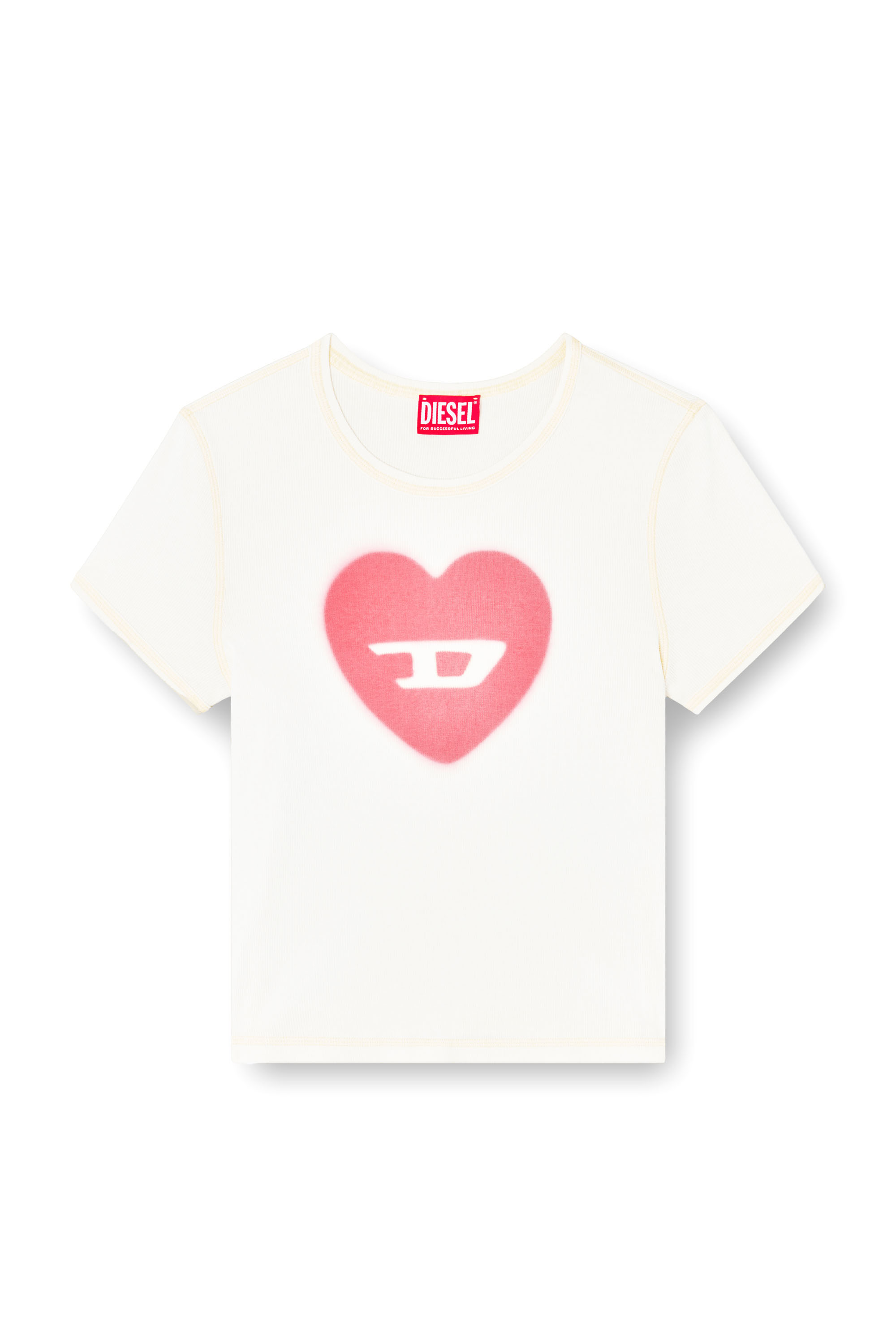 Diesel - T-ELE, T-shirt c&ocirc;tel&eacute; avec c&oelig;ur D effet aquarelle Femme in Blanc - 2