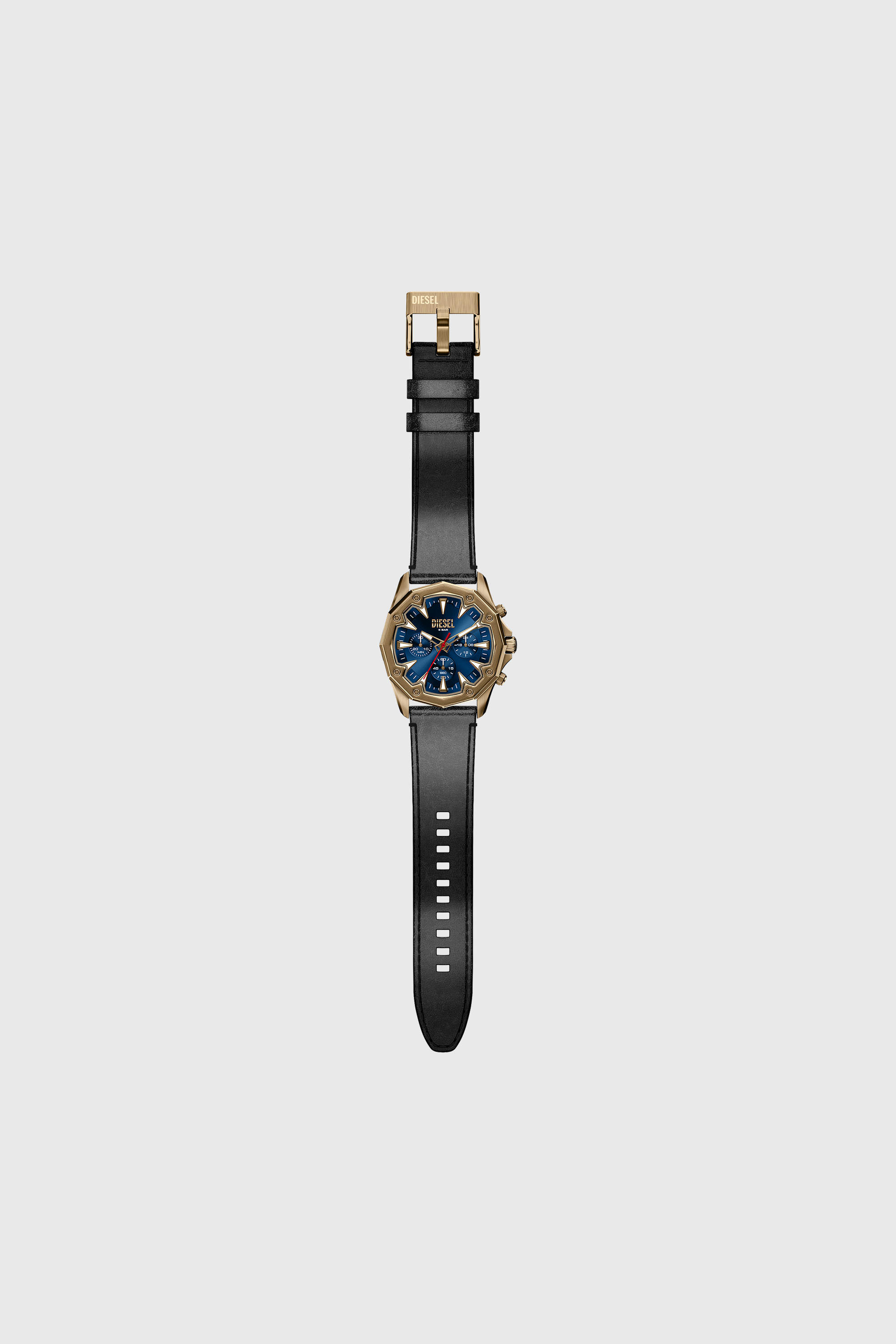 Diesel - DZ4733 WATCH, Montre Stinger avec bracelet en cuir finition or vieilli Homme in Noir - 7