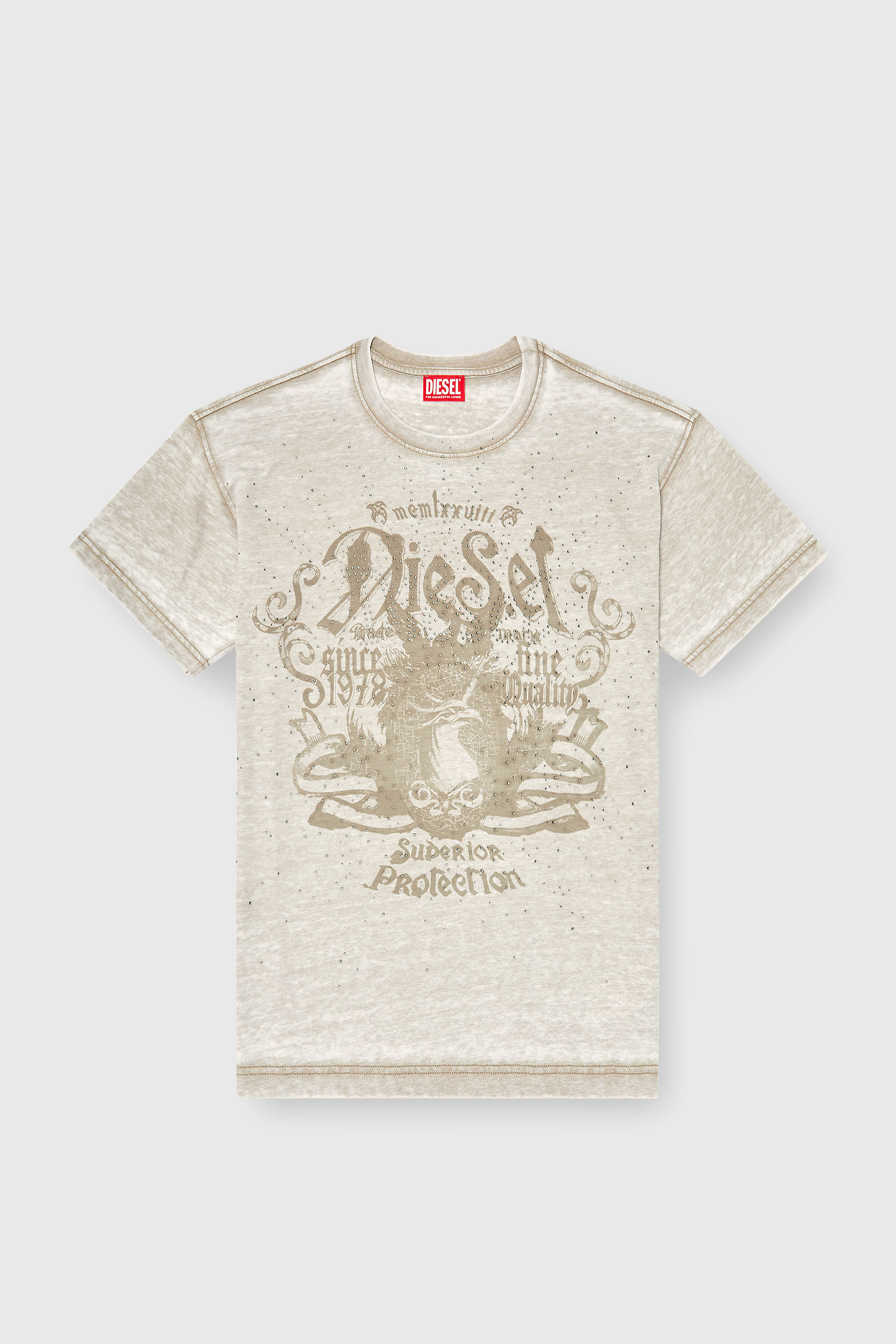 Diesel - T-NORM-AA8, T-shirt en jersey avec effet burnout et clous Homme in Beige - 2