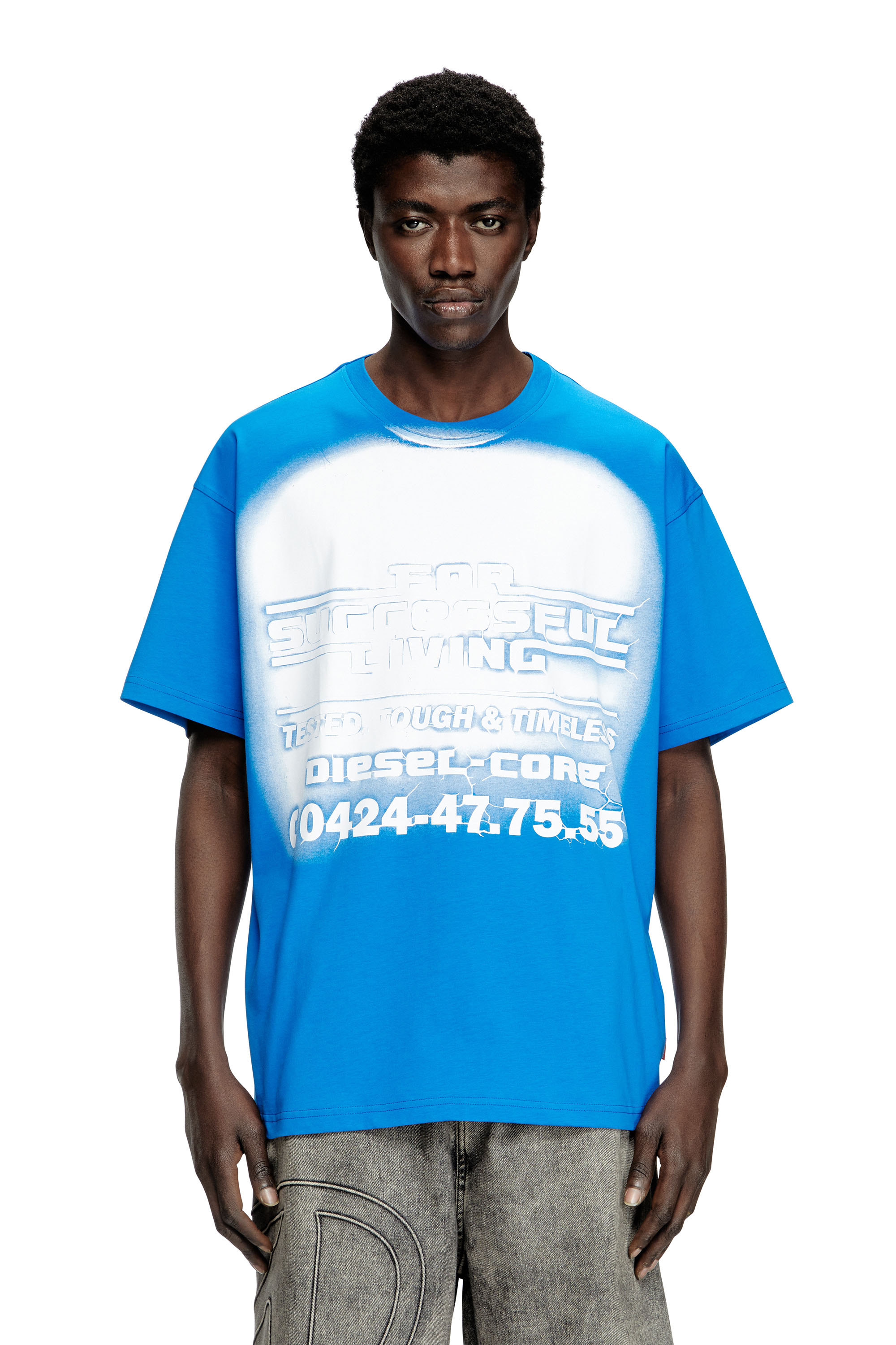 Diesel - T-BOXT-R15, Man's T-shirt with blowout logo graphic in Blue - 1