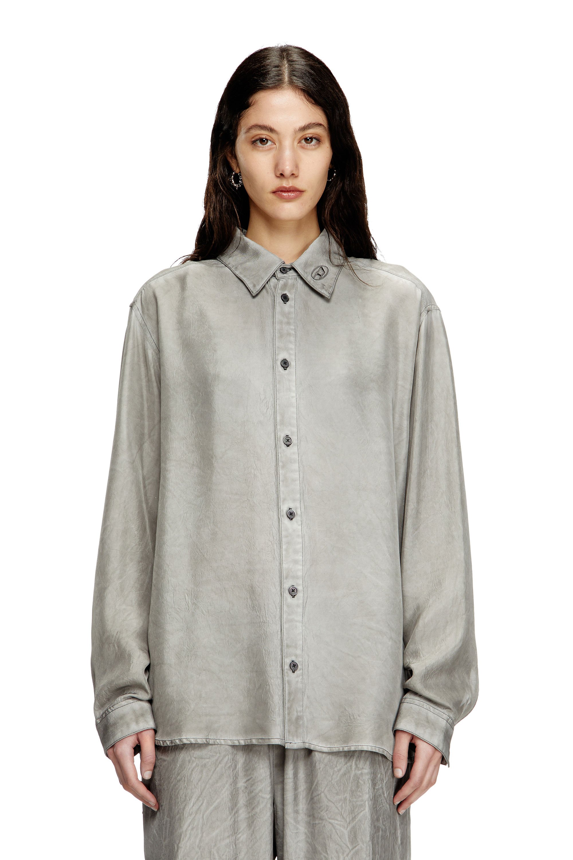 Diesel - S-LEON, Chemise froissée fluide avec col à logo Mixte in Gris - 5