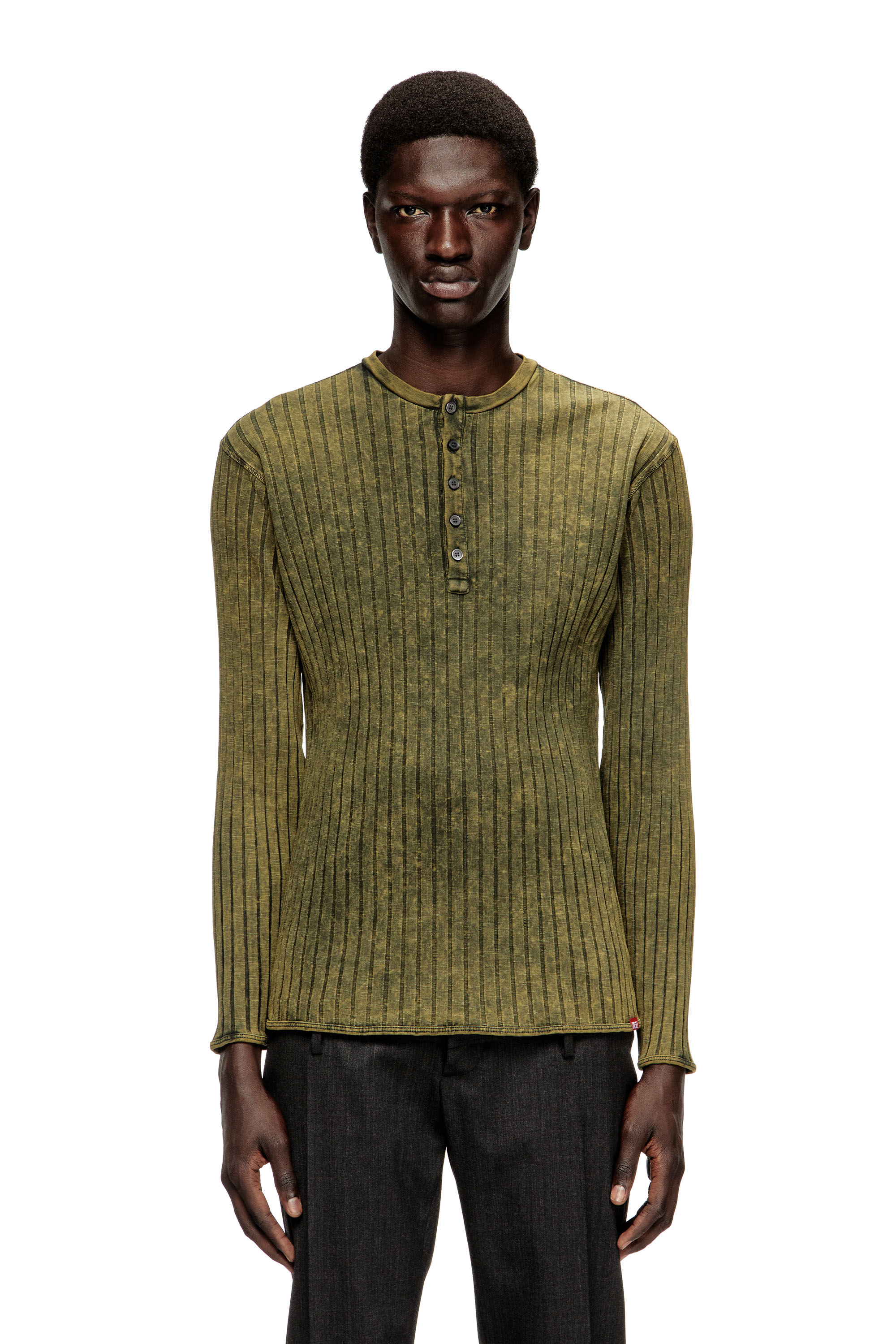 Diesel - T-ALLY, Man's Henley top in treated wide-rib jersey in Green - 3