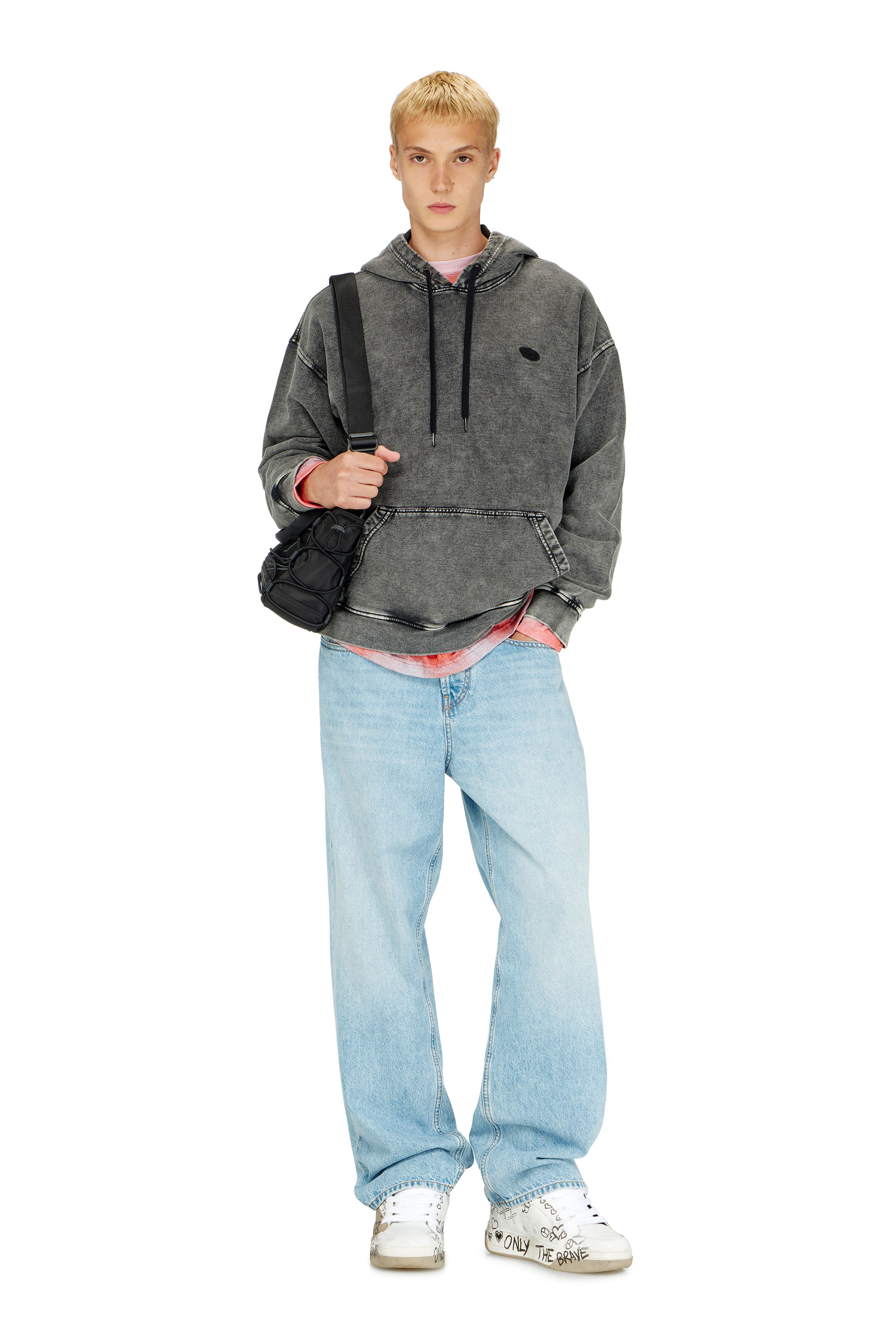 Diesel - S-BOXT-HOOD-DEN, Sweat &agrave; dos patchwork coup&eacute; brut Homme in Gris - 2