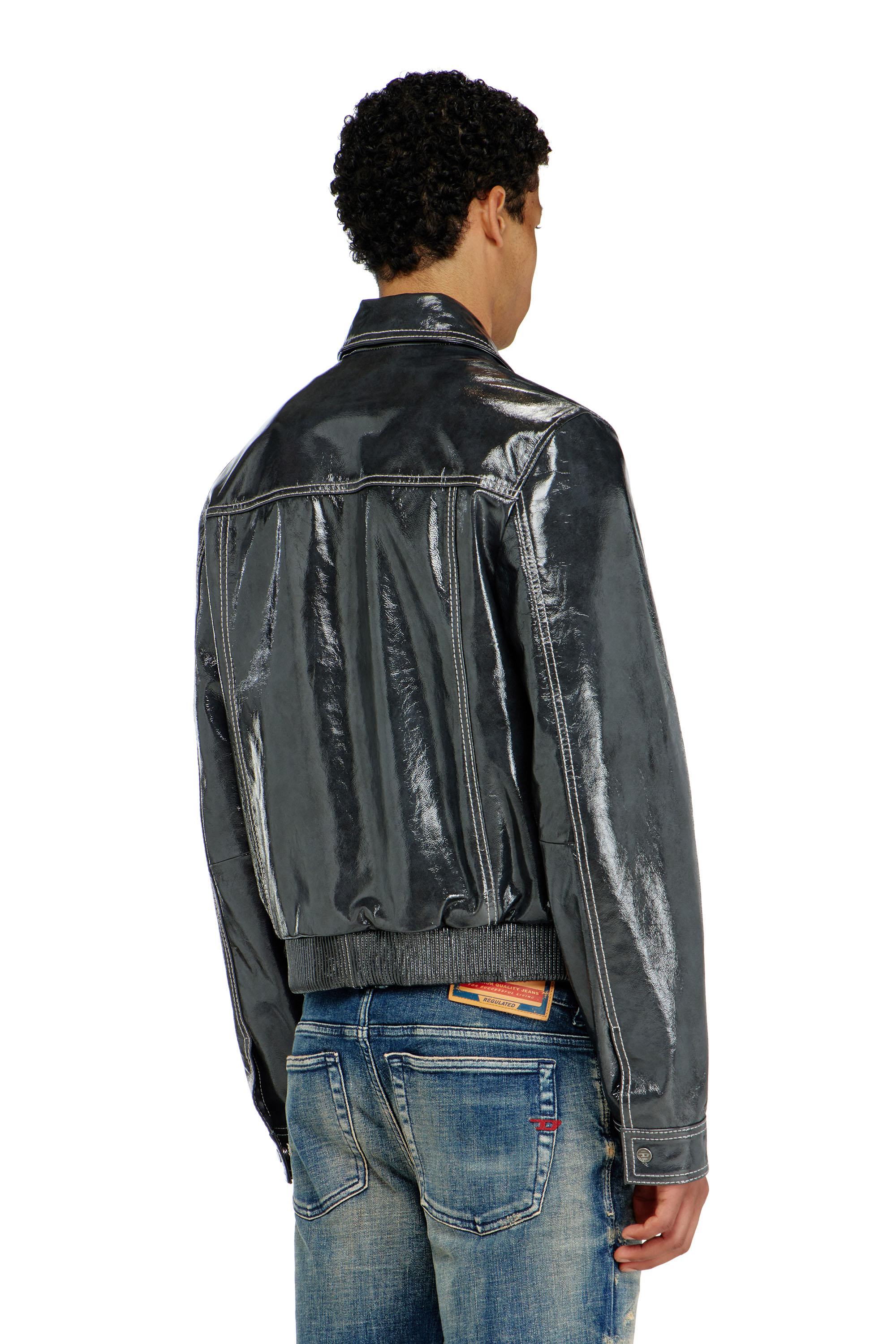 Diesel - L-ADDI, Veste en cuir verni Homme in Gris - 4