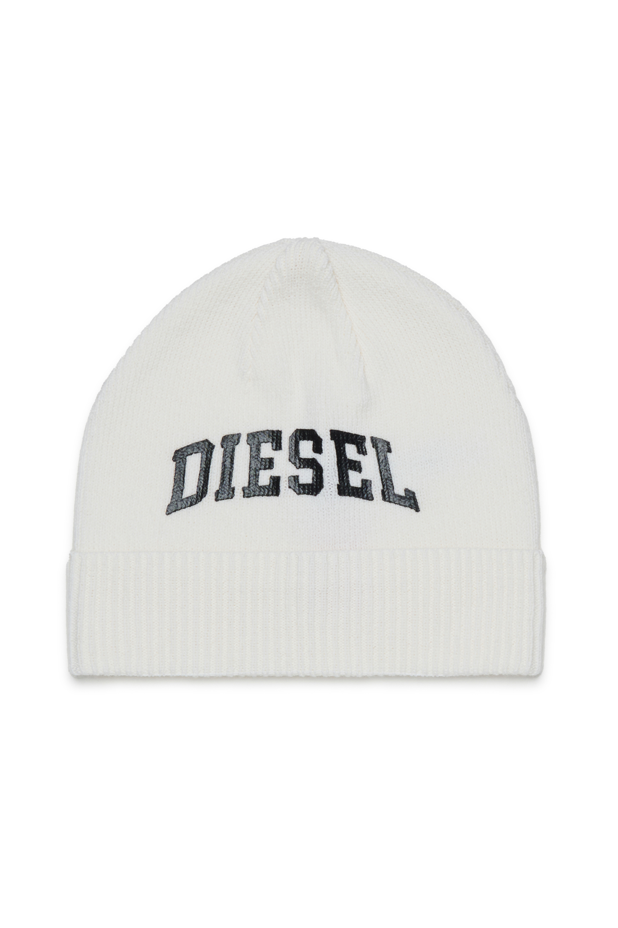 Diesel - FBAND, Bonnet en laine m&eacute;lang&eacute;e avec logo Mixte in Blanc - 1