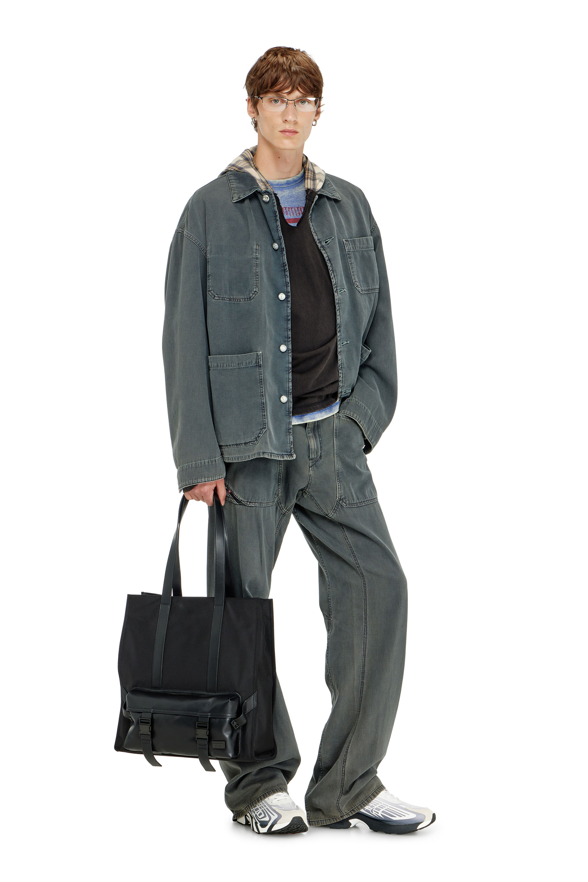 Diesel - D-STACK-U, Veste style utility en denim color&eacute; Mixte in Gris - 2