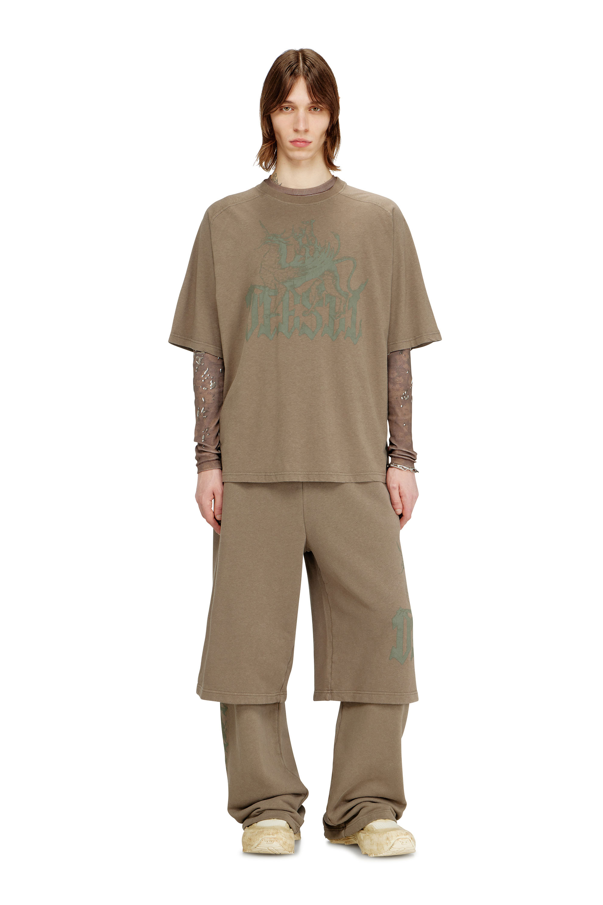 Diesel - T-JUSSI-A, T-shirt imprim&eacute; en coton et chanvre Homme in Beige - 2