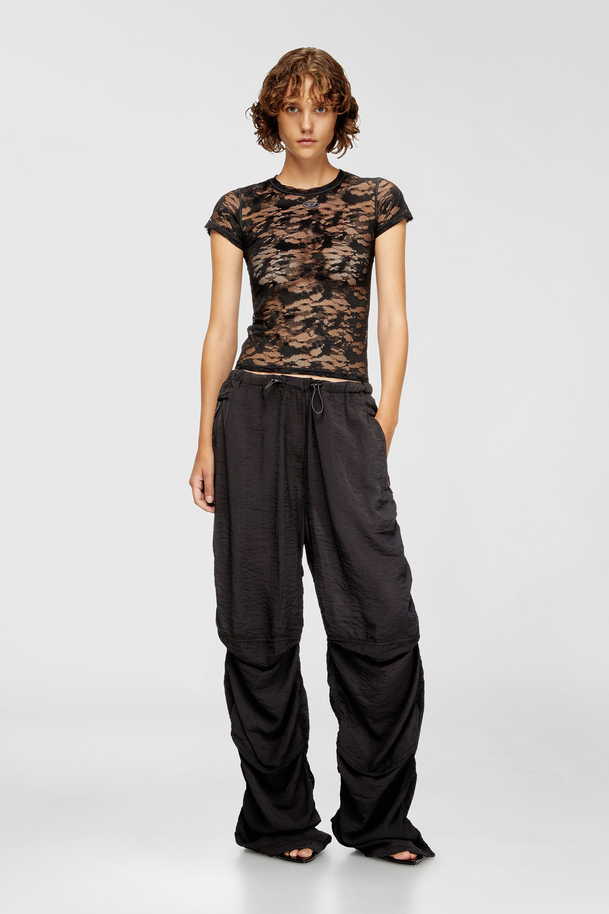 Diesel - KASIA-UTLT, T-shirt en dentelle camouflage Femme in Noir - 6