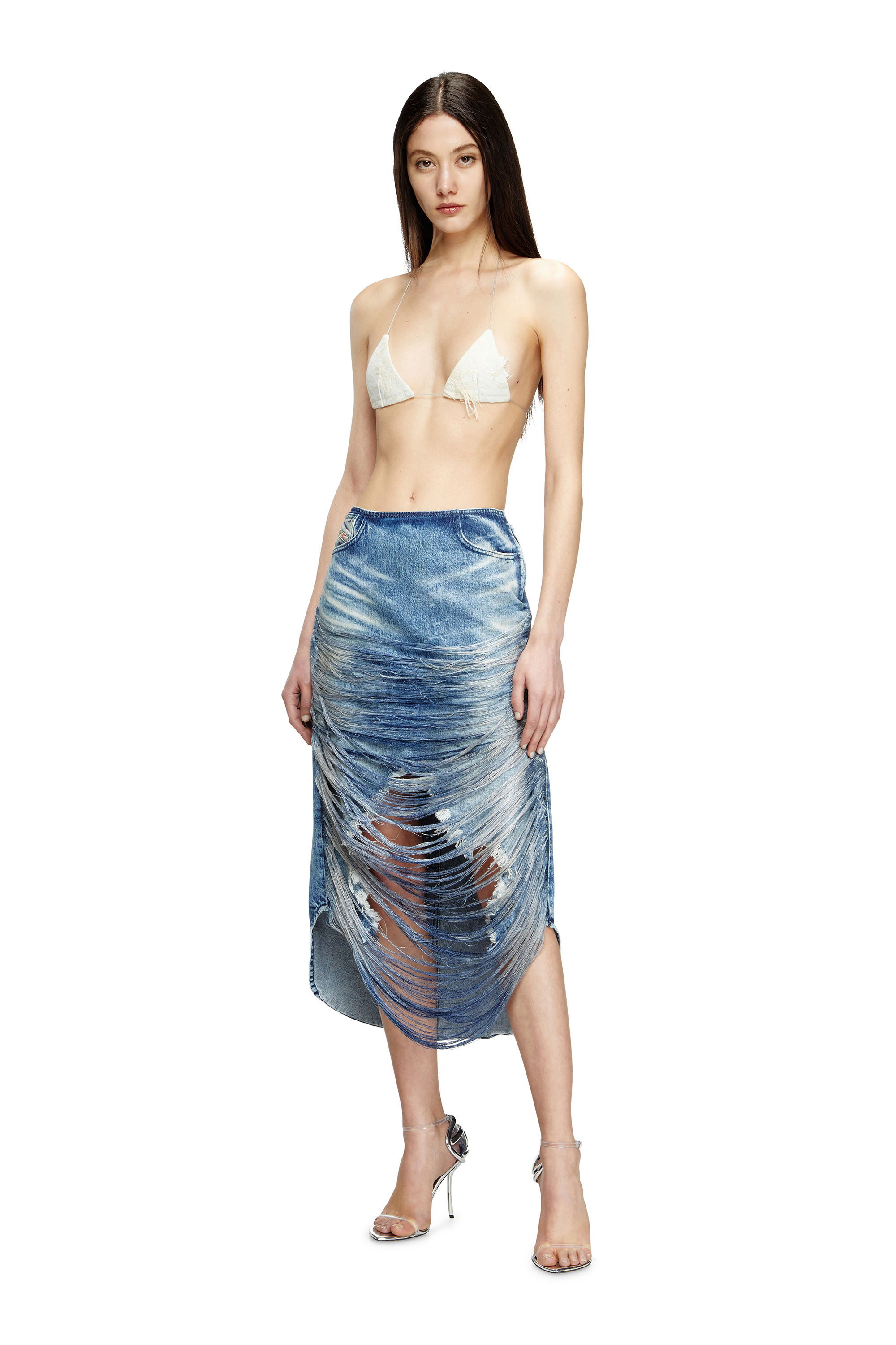 Diesel - DE-BIKINY-FSG, Top triangle en denim jacquard avec fils flottants Femme in Blanc - 1