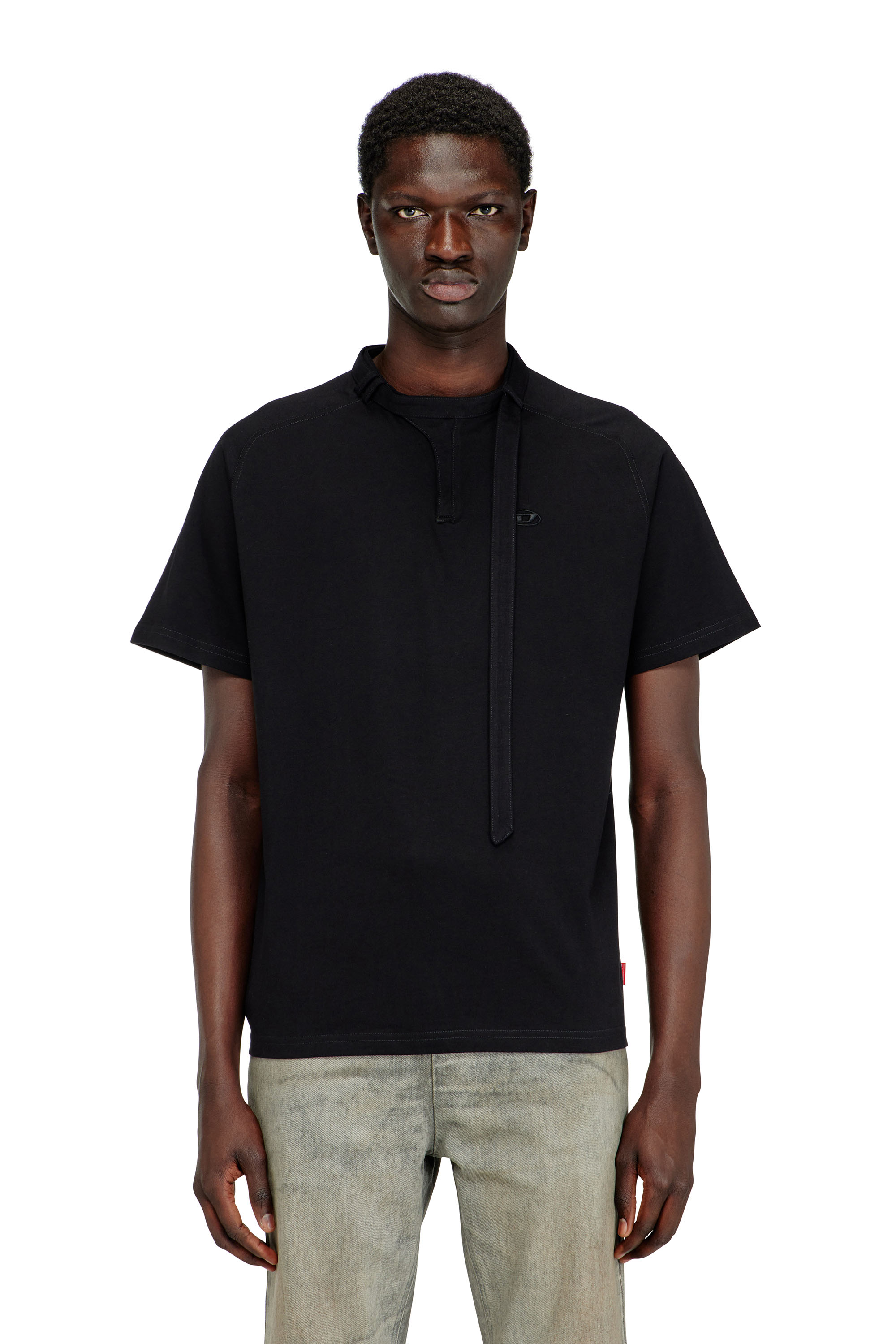 Diesel - T-KAUKO, T-shirt avec bride d'encolure motard Homme in Noir - 1
