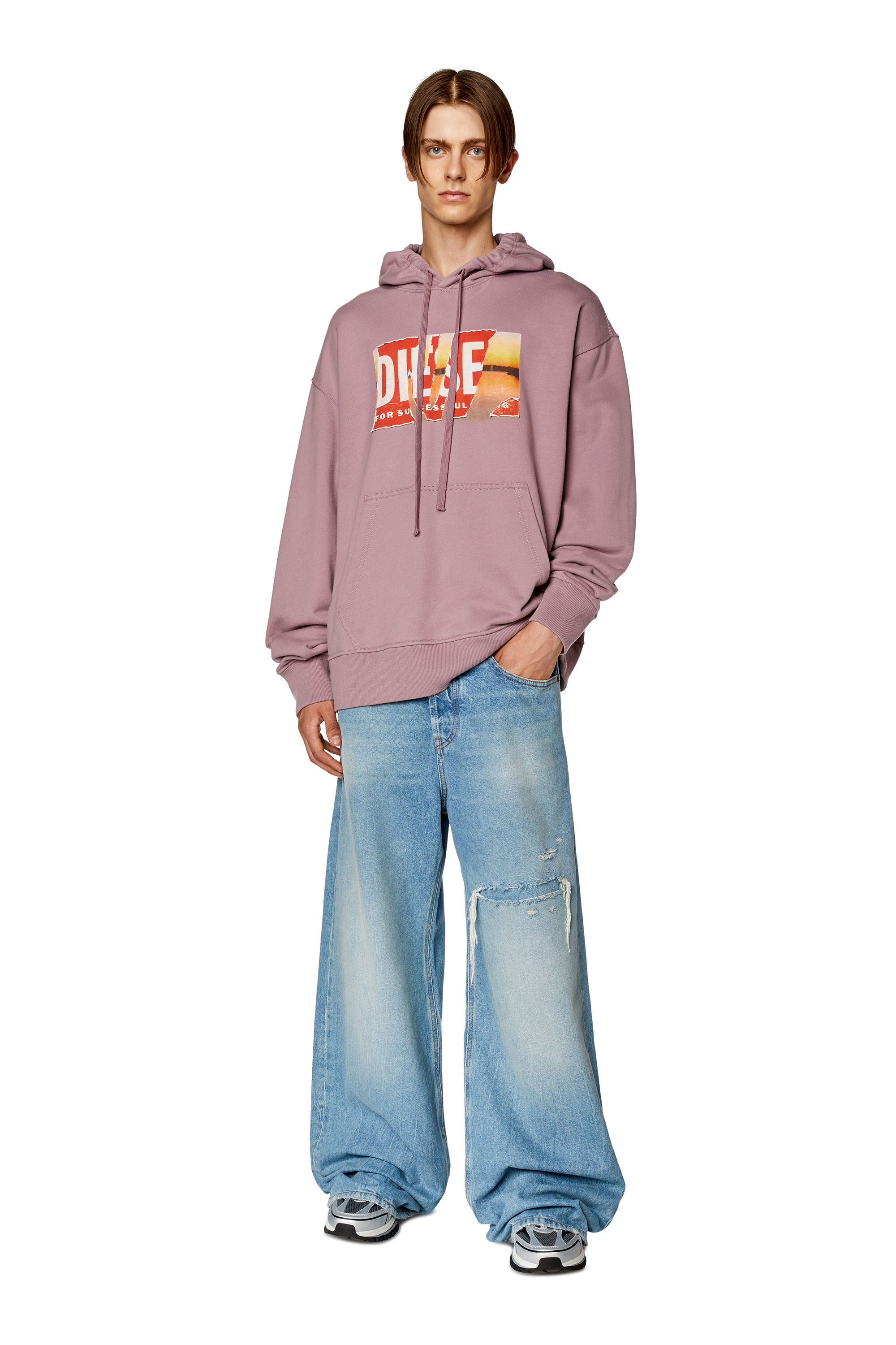 Diesel - S-MACS-HOOD-POFF-L1, Sweat-shirt &agrave; capuche oversize avec logo peel-off Homme in Violet - 1
