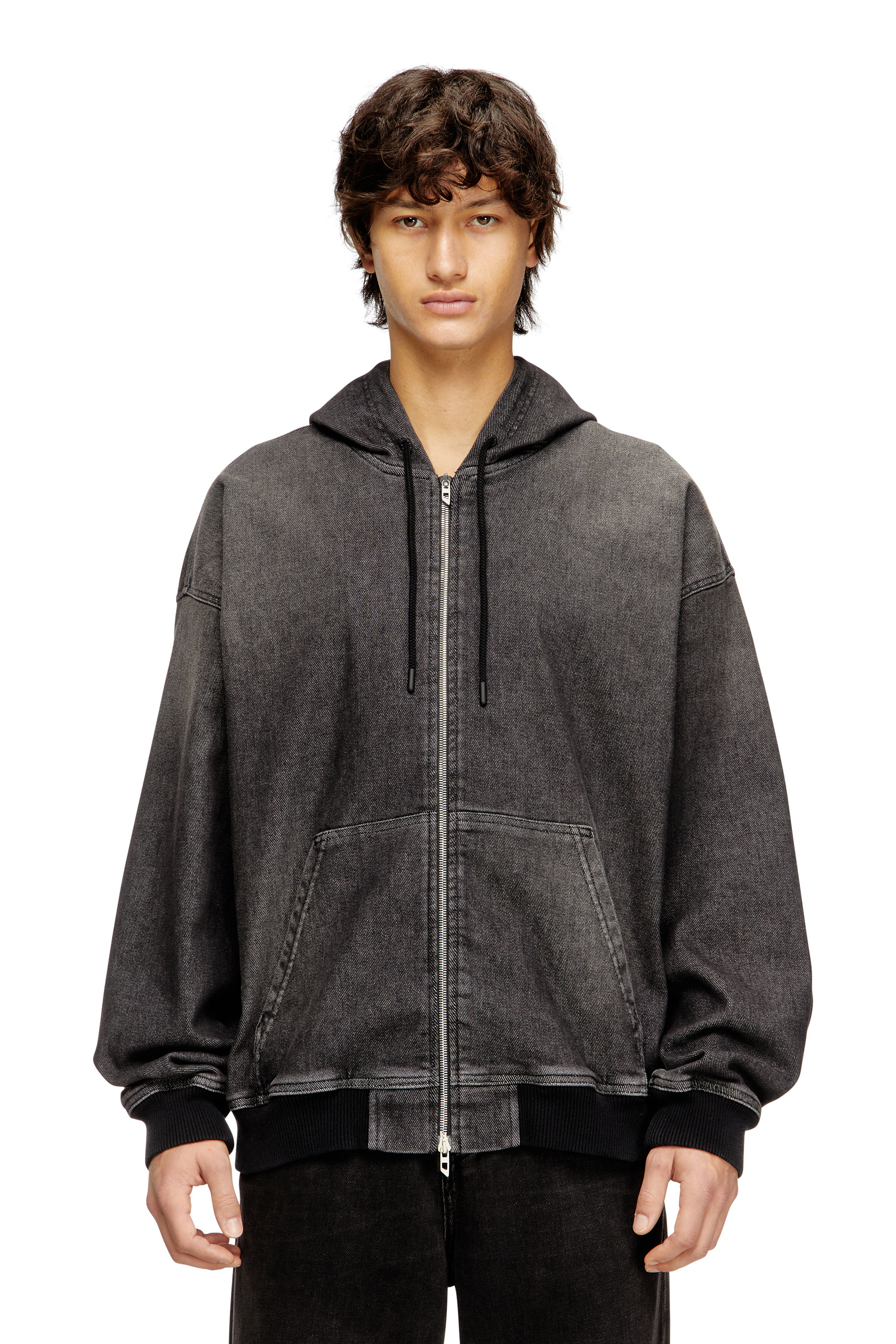 Diesel - D-GIRI-S TRACK, Sweat-shirt à capuche zippé en Track Denim effet sali Mixte in Noir - 2