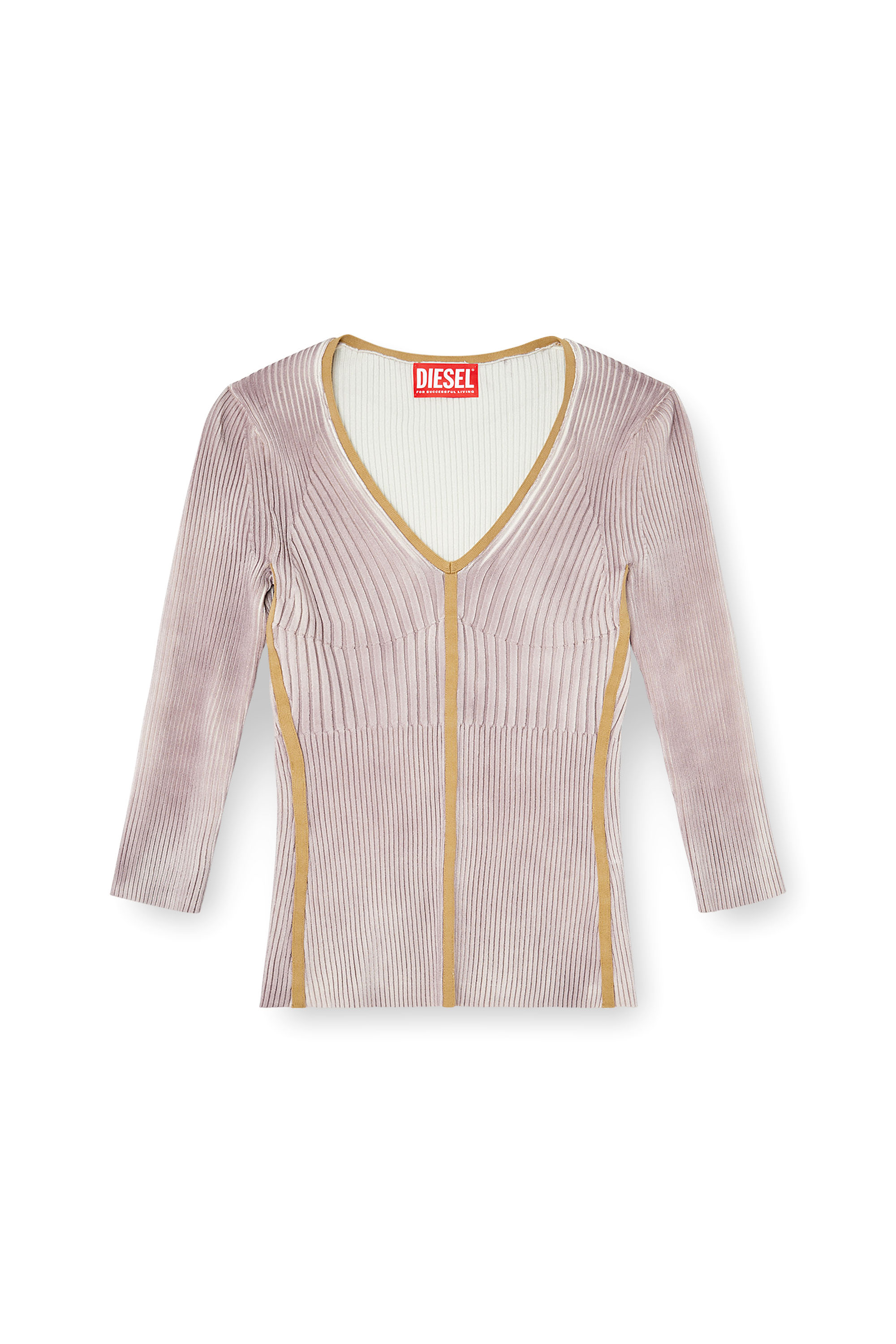 Diesel - M-SARMANI, Pull en maille &agrave; col V c&ocirc;tel&eacute; avec bandes contrastantes Femme in ToBeDefined - 3