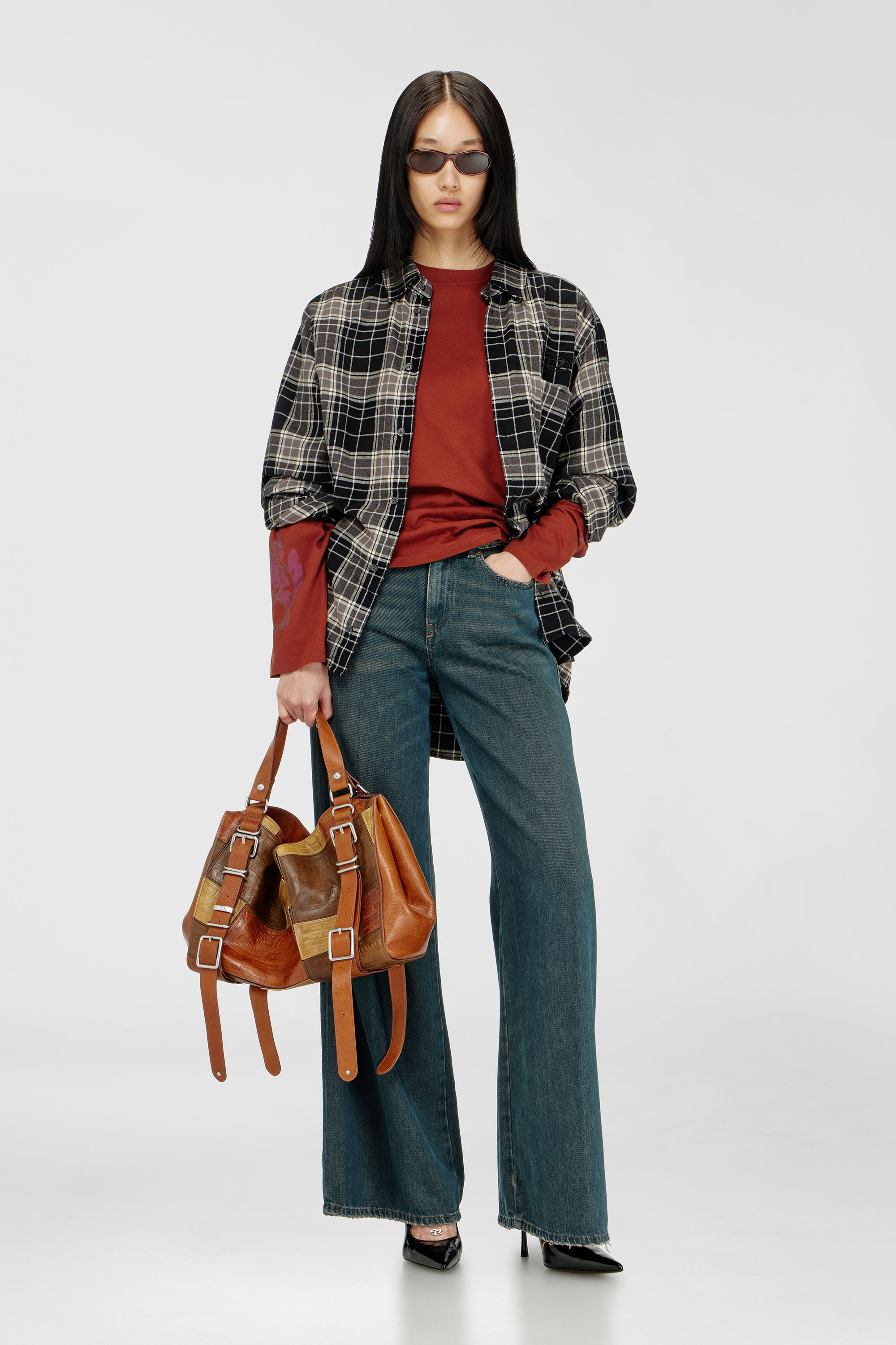 Diesel - D-ONE TOPHANDLE M, D-One-Sac medium &agrave; poign&eacute;e sup&eacute;rieure en cuir patchwork Mixte in Marron - 3