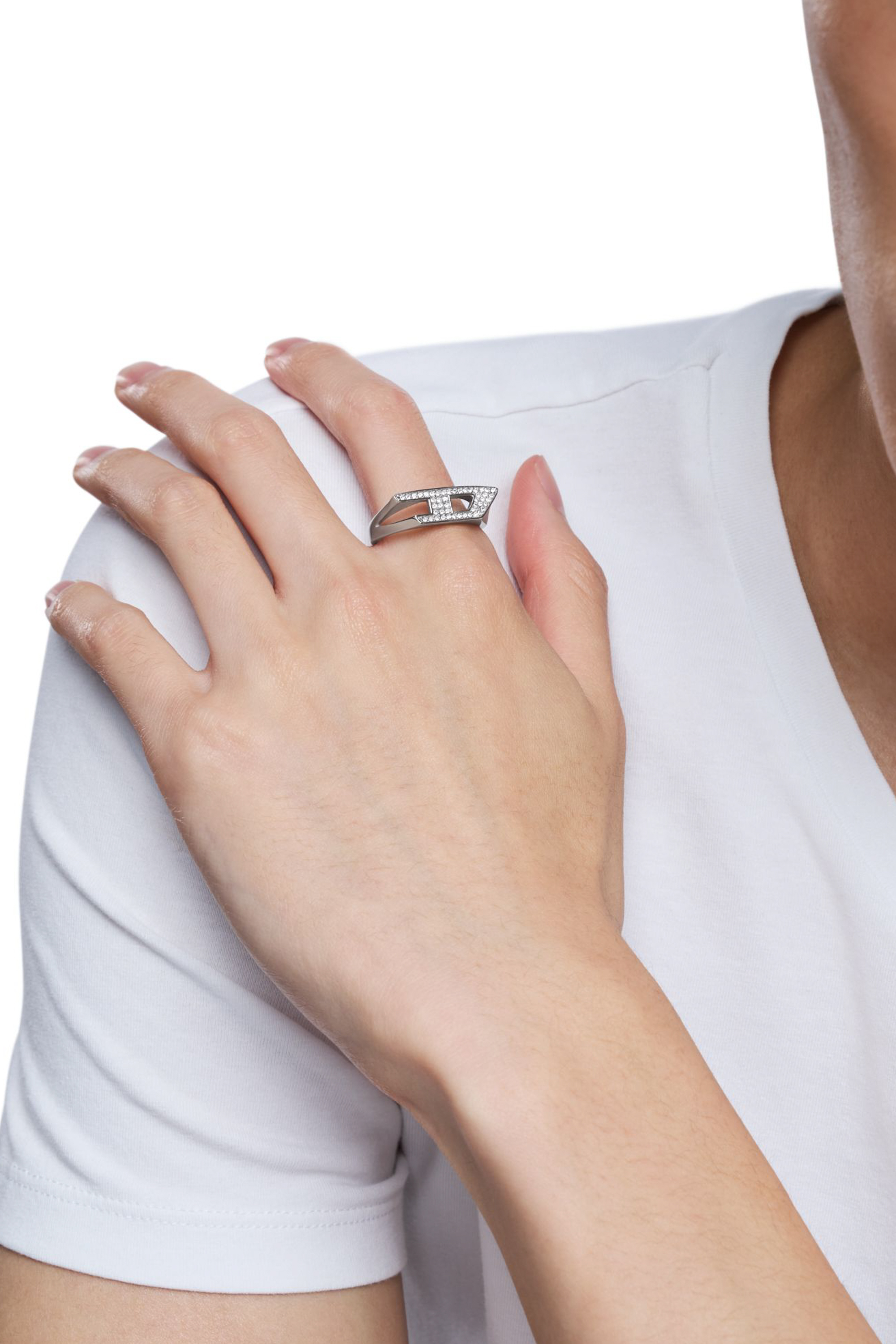 Diesel - DX1629040 JEWELLERY, Bague chevalière scintillante en acier inoxydable Mixte in Gris argenté - 6