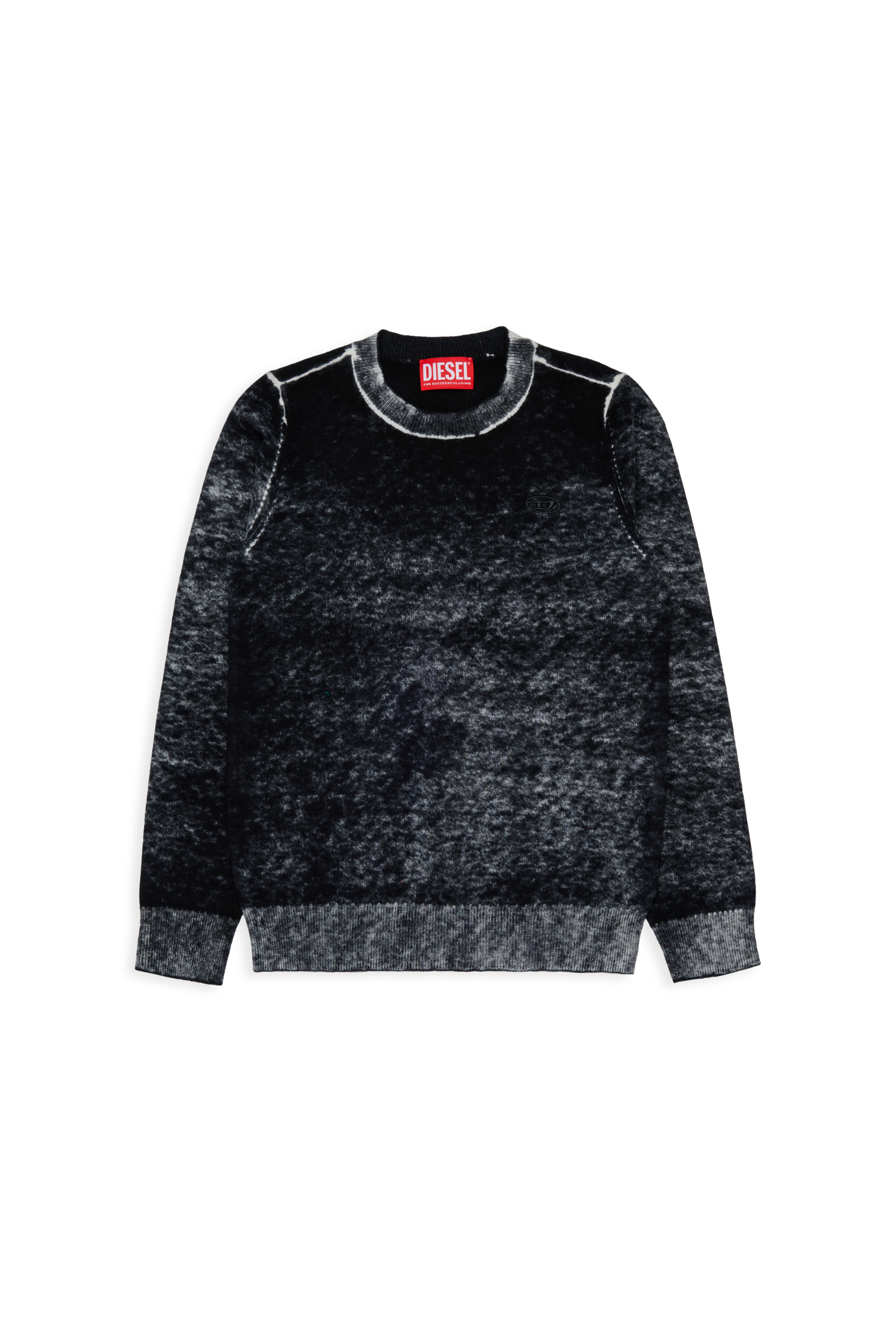 Diesel - KJEMR, Pull en laine m&eacute;lang&eacute;e &agrave; effet de couleur irr&eacute;gulier Homme in Noir - 1