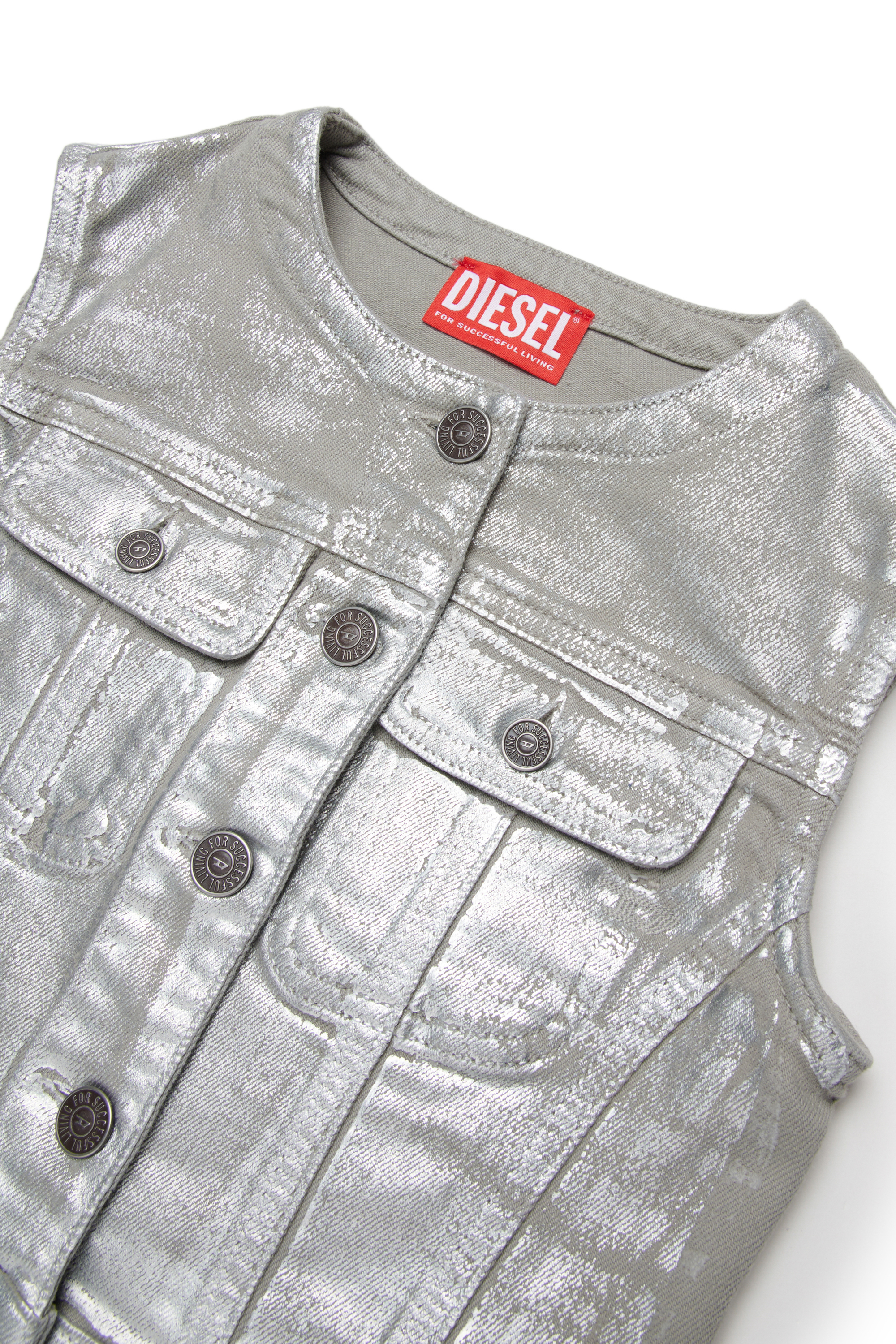 Diesel - JSLIMMY-SM-SP-J, Veste en denim effet m&eacute;tallis&eacute; Femme in Gris argent&eacute; - 3