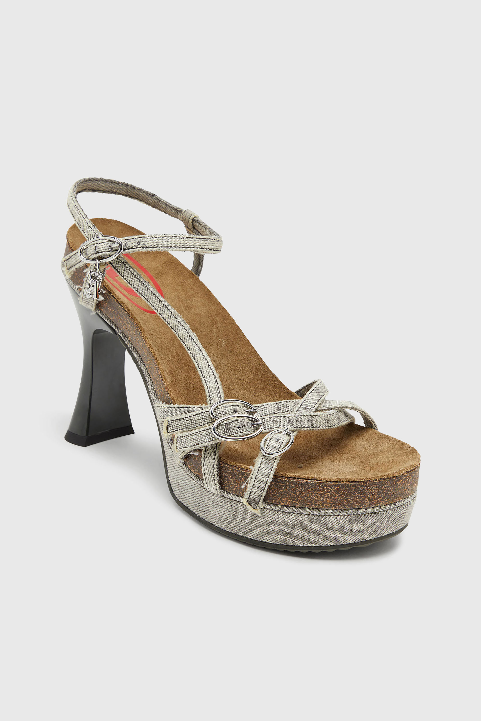 Diesel - D-WOODSTOCK 105 SANDAL, D-Woodstock-Sandales &agrave; plateforme &agrave; brides en denim Femme in Gris - 4