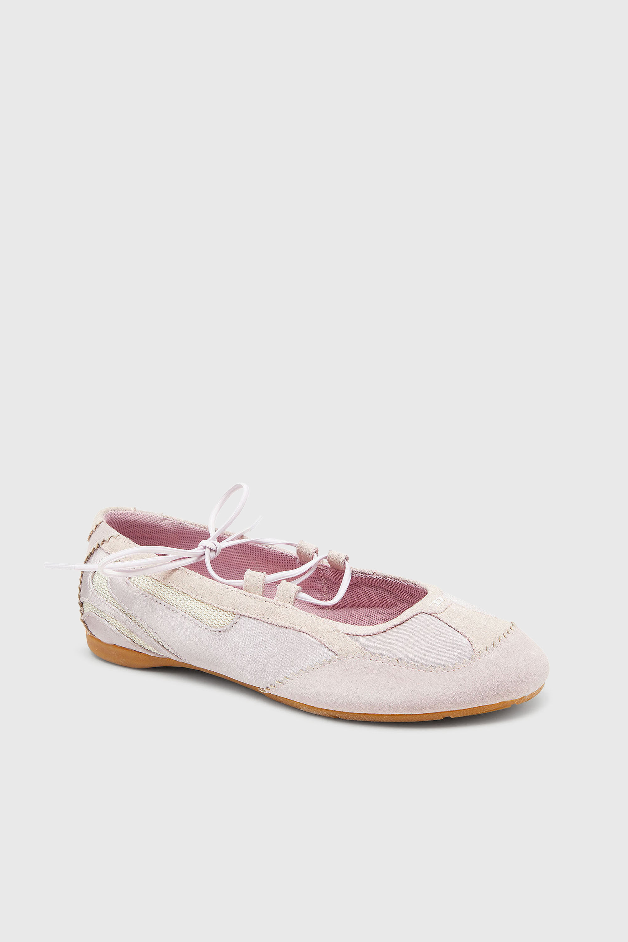 Diesel - D-MILE BALLERINA LACE UP II W, D-Mile - Ballerines &agrave; lacets en cuir et mesh Femme in Rose - 6