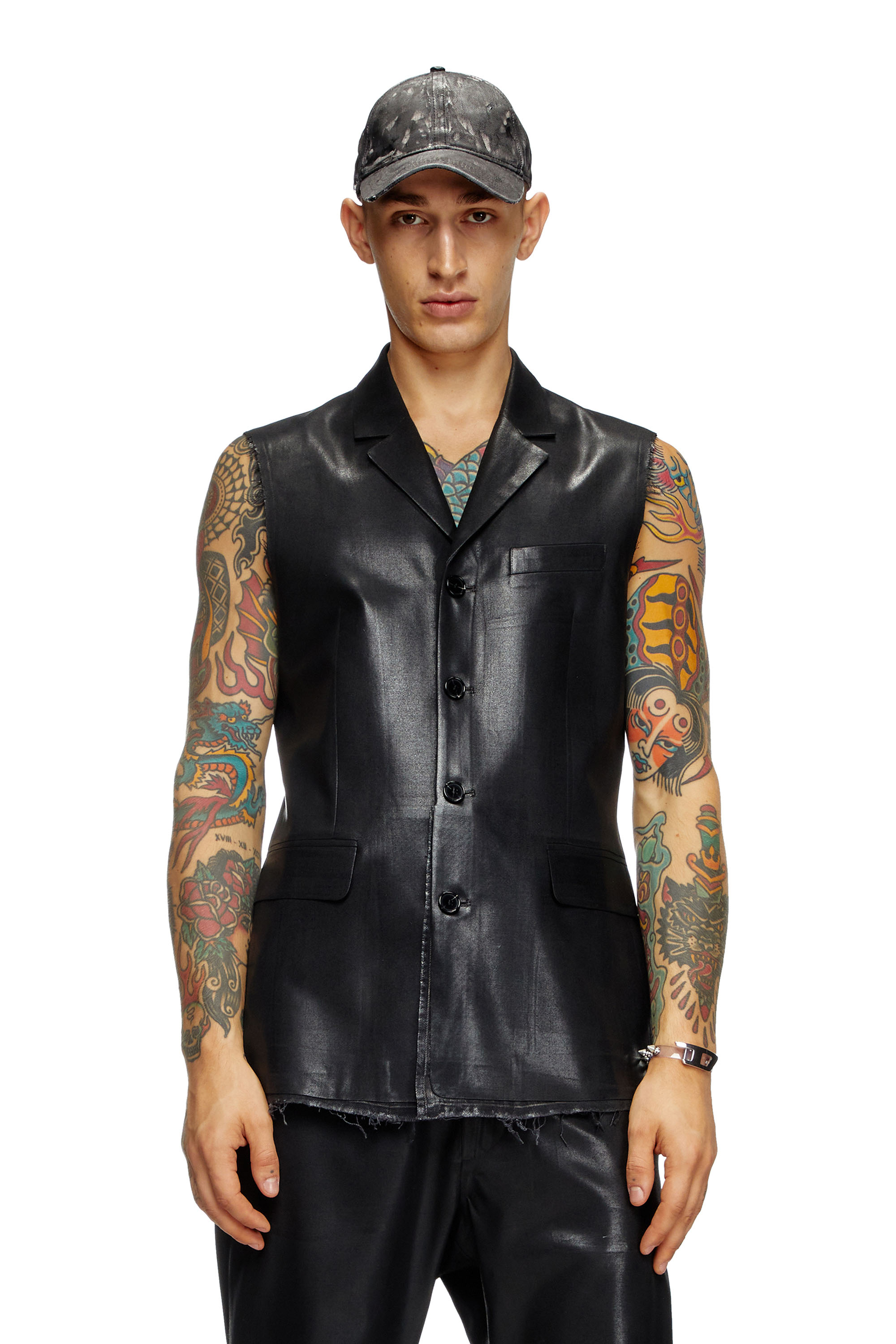 Diesel - J-PHOX-HEAV, Gilet ajusté avec devant enduit Homme in Noir - 1