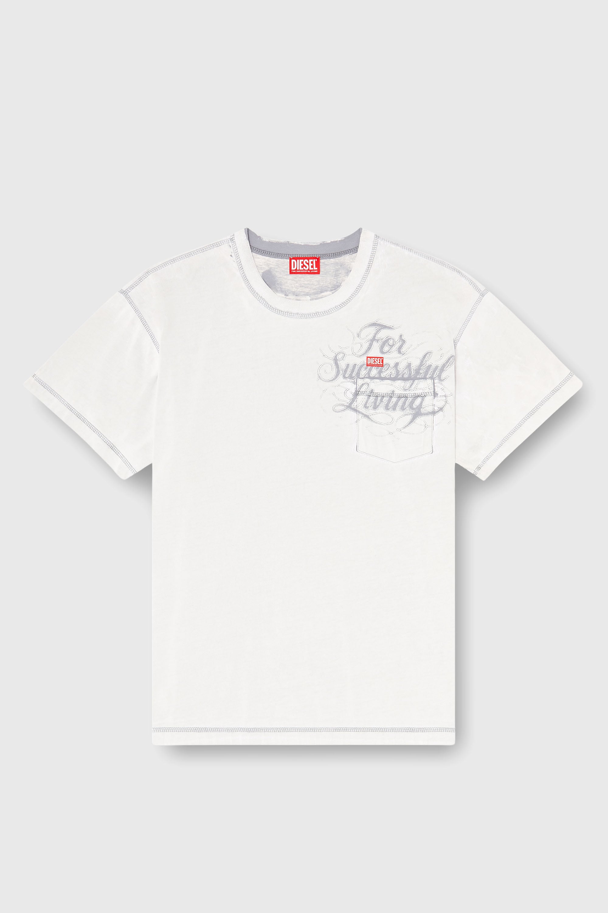 Diesel - T-NORM-POCKET-AA1, T-shirt avec poche poitrine et imprim&eacute; graphique Homme in Blanc - 2