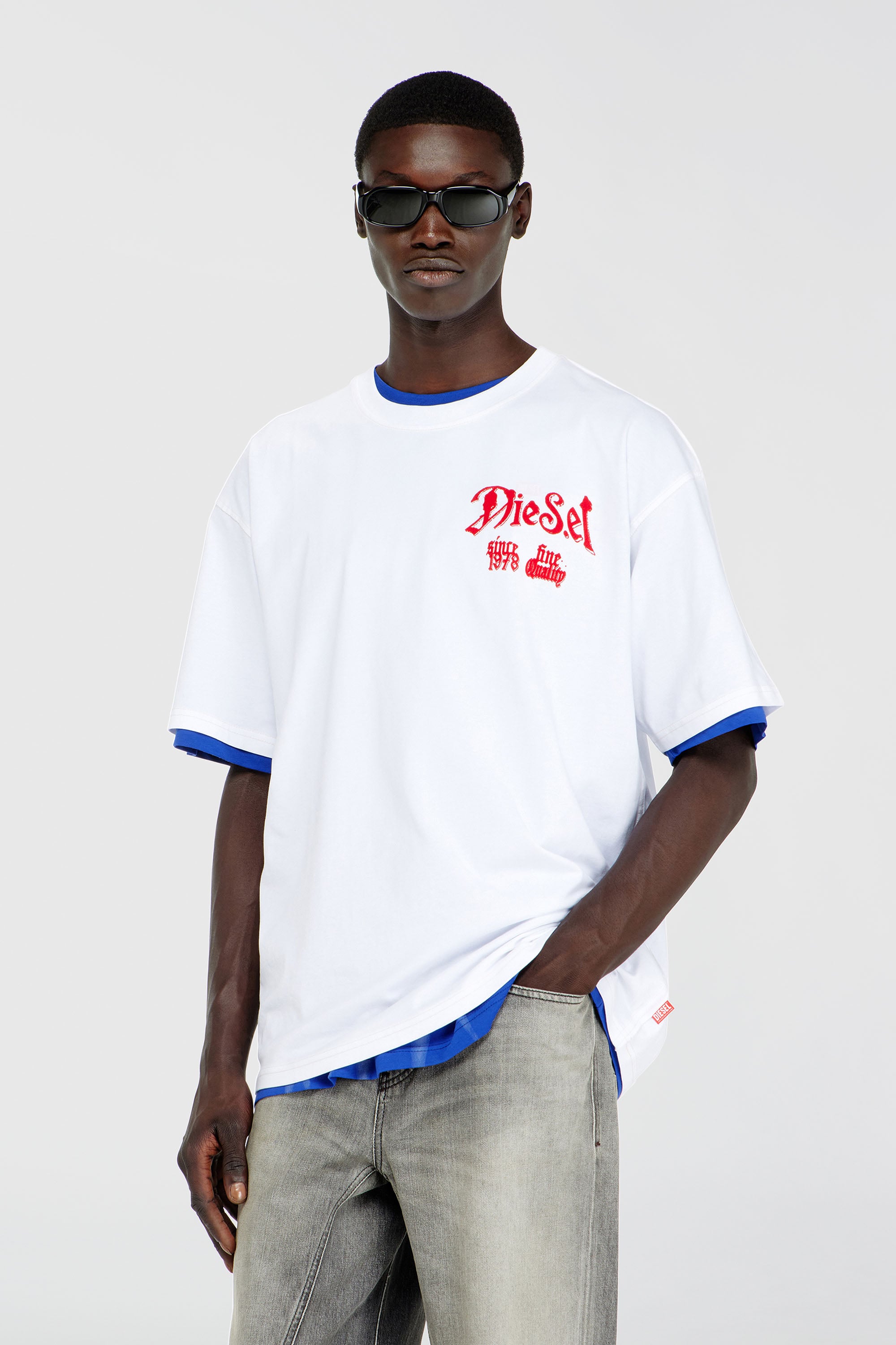 Diesel - T-BOXT-AA2, T-shirt en coton avec motif floqu&eacute; Homme in Blanc - 1