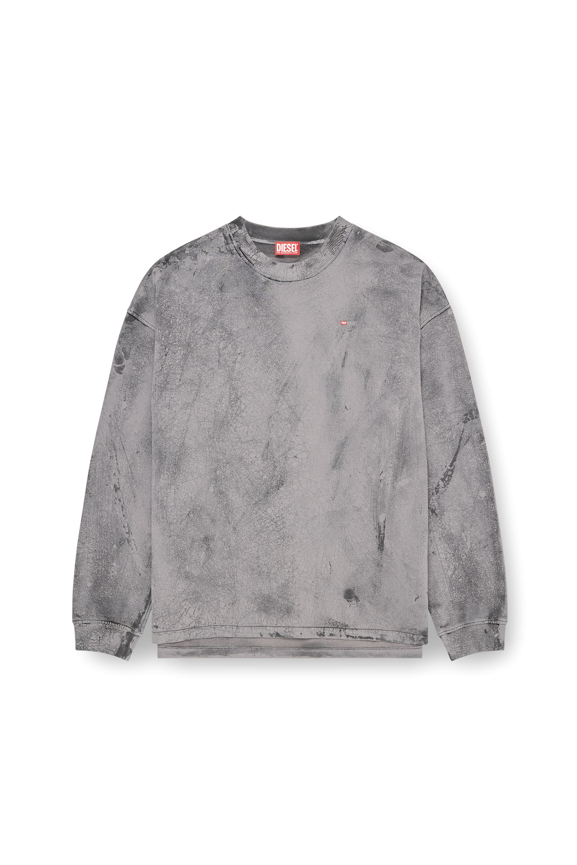 Diesel - S-BAXT-T1, Sweat-shirt effet craquelé avec micro logo Homme in Gris - 2