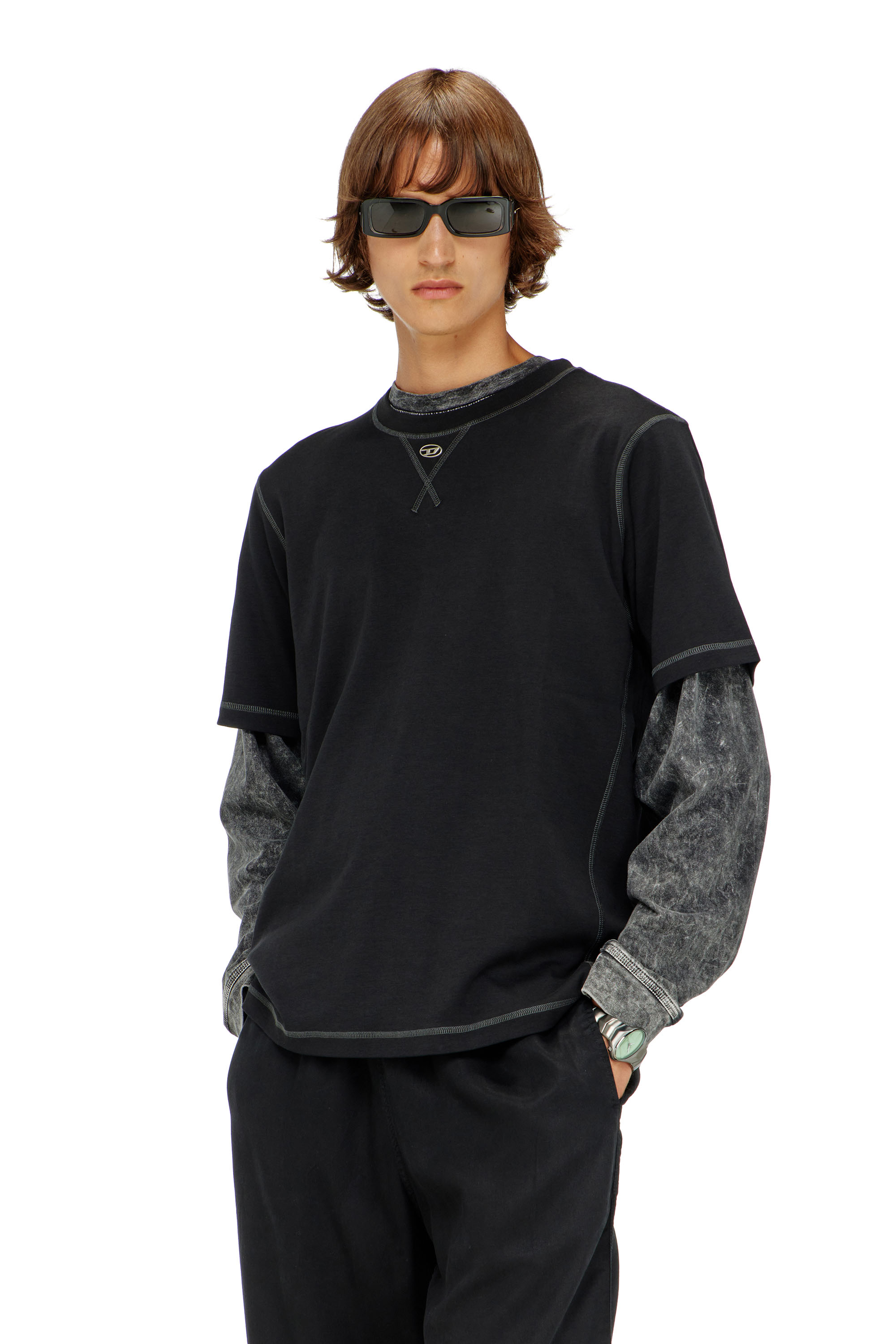 Diesel - T-MADJUST-TR, T-shirt r&eacute;guli&egrave;re avec col rond et Oval D Homme in Gris - 3