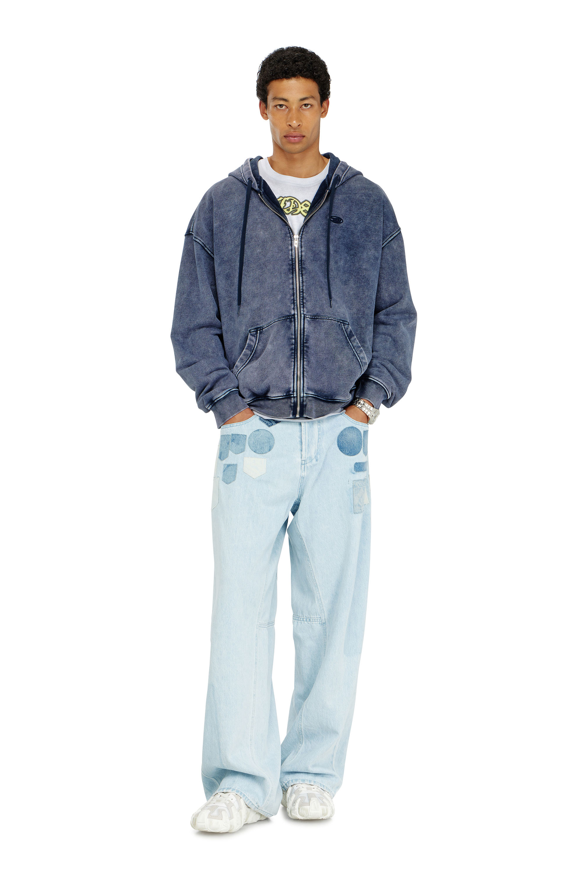 Diesel - S-BOXT-HOOD-ZIP-DEN, Sweat &agrave; capuche zipp&eacute; en molleton de coton trait&eacute; Homme in Bleu - 1