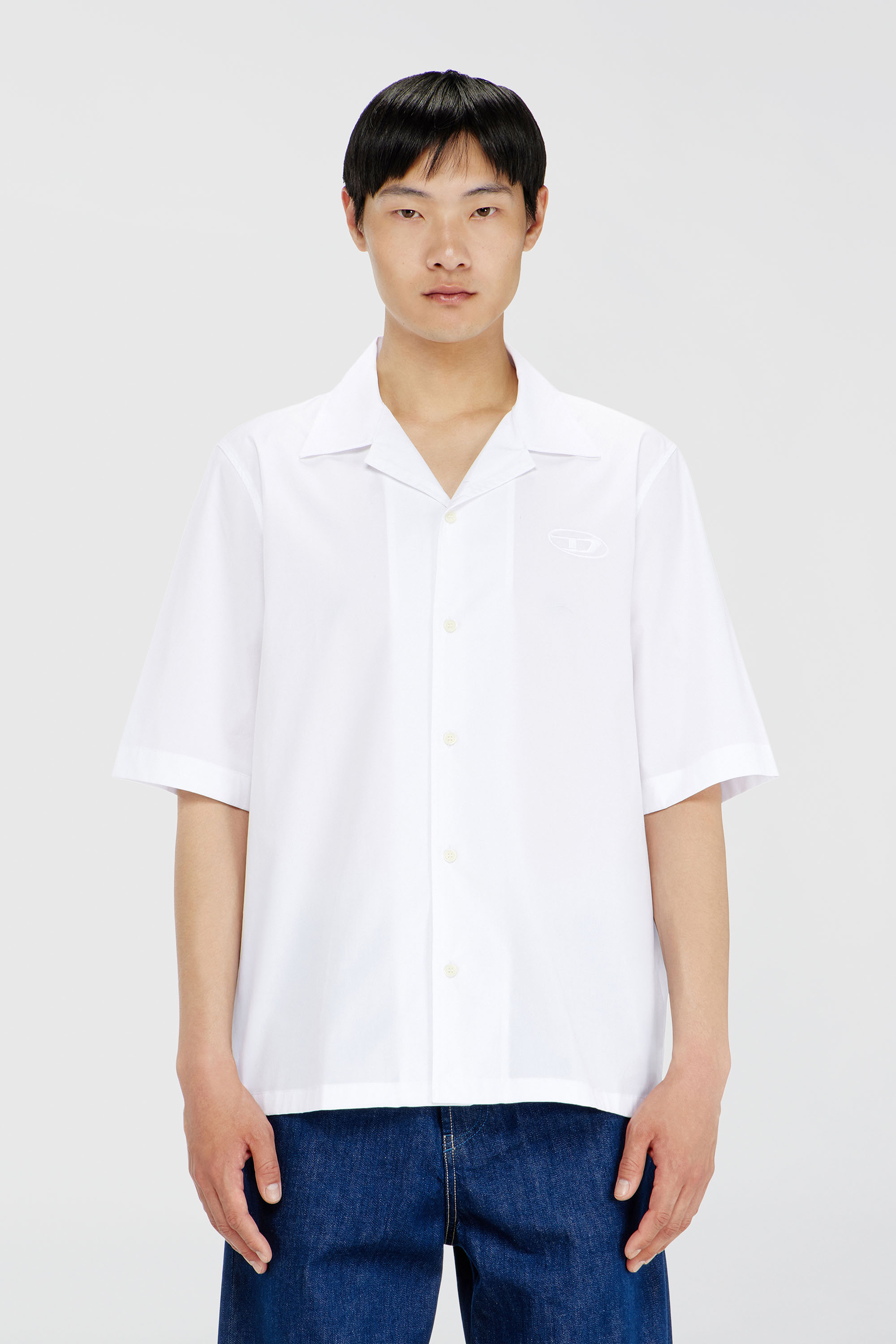 Diesel - S-MAC-GSBH, Chemise en popeline stretch avec broderie Oval D Homme in Blanc - 1