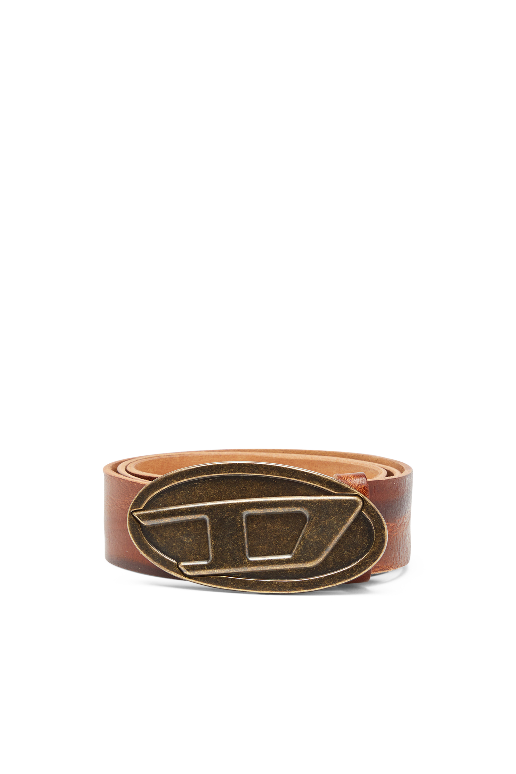 Diesel - B-1DR 2.0, Ceinture de 4 cm en cuir cir&eacute; Homme in Marron - 1