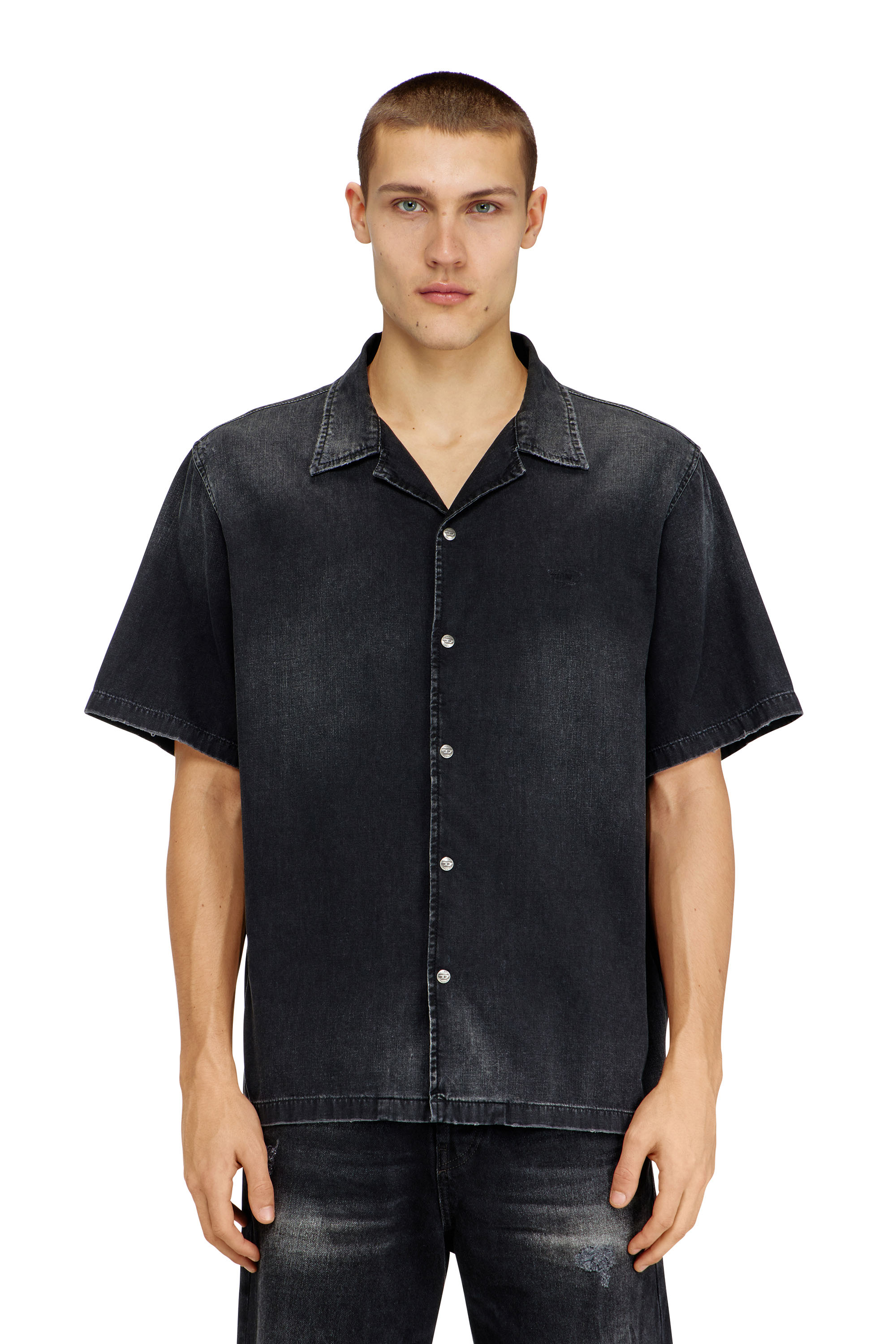 Diesel - D-NABIL-D, Chemise &agrave; manches courtes en denim Homme in Noir - 1