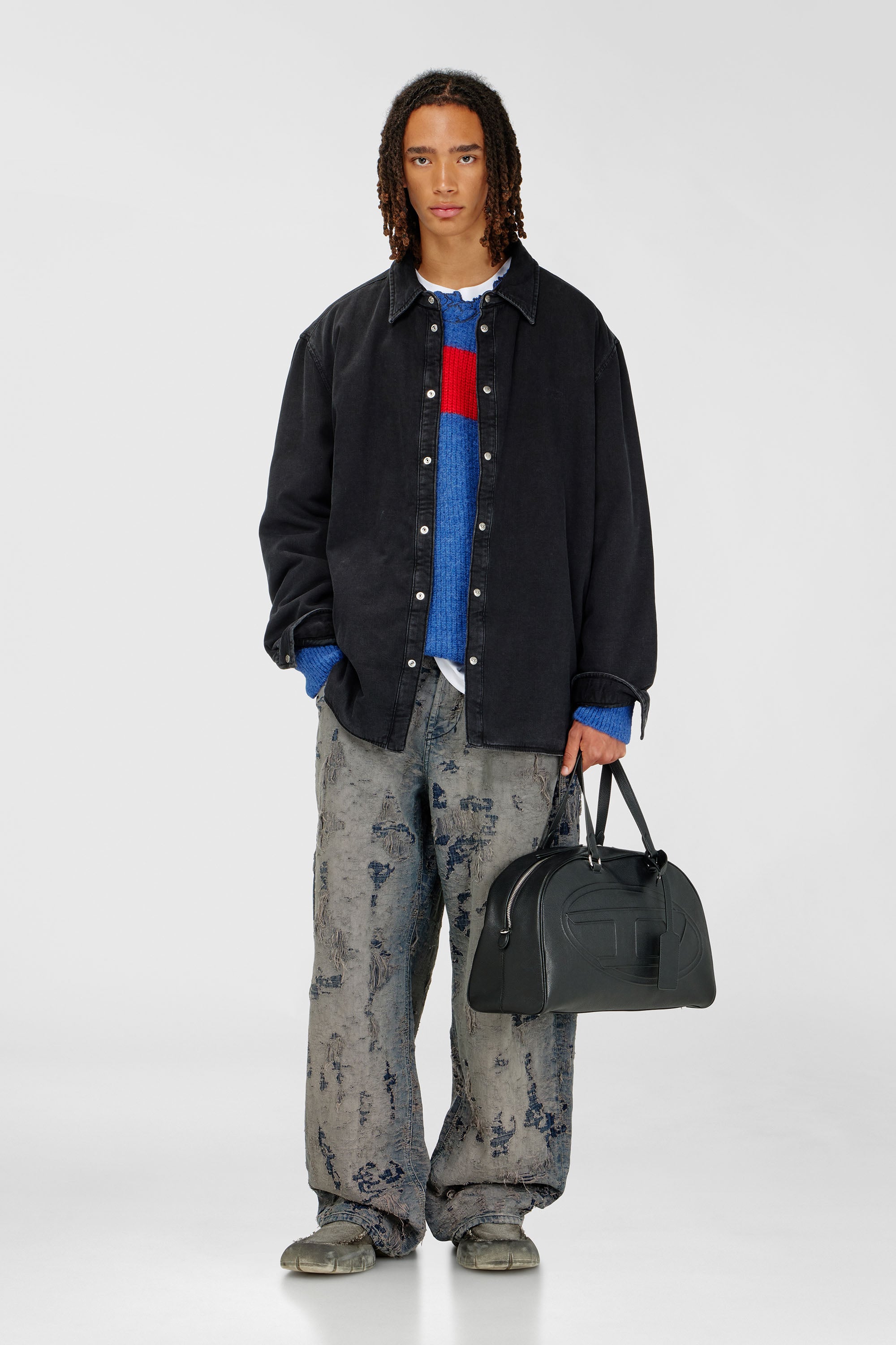 Diesel - D-FLAIM-D, Overshirt en denim matelass&eacute; Homme in Noir - 2