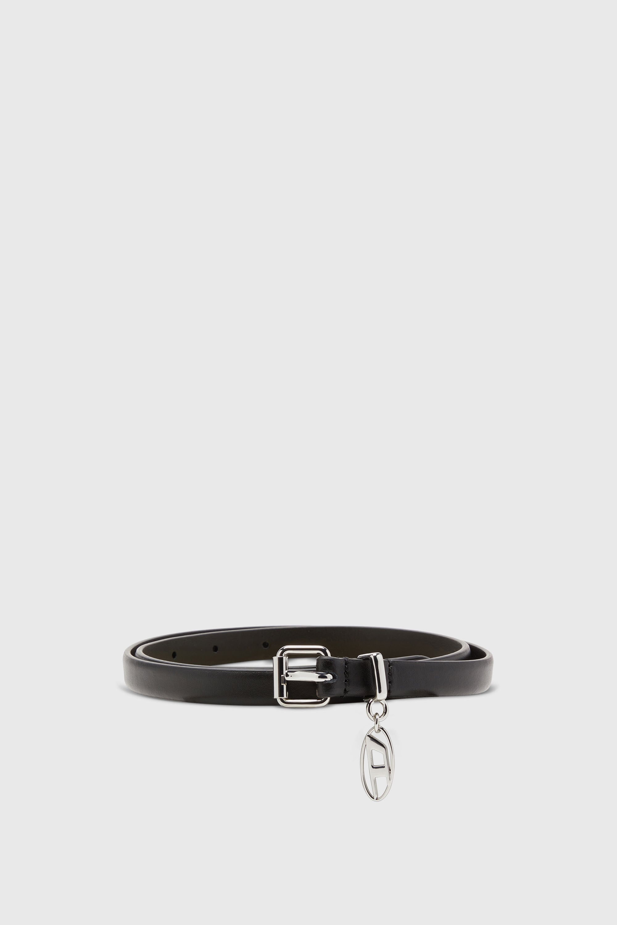 Diesel - B-CHARM-OVAL D, Ceinture 1.5 cm fine en cuir avec charme Oval D Femme in Noir - 1