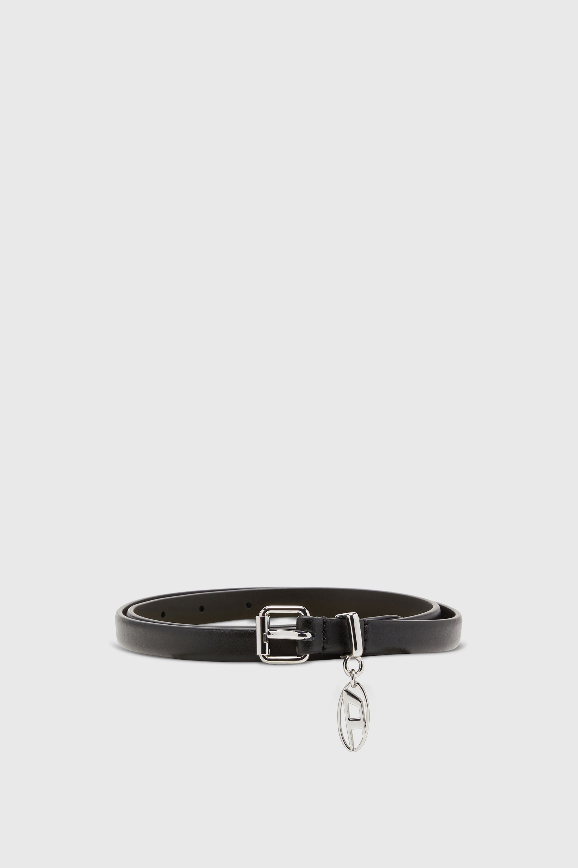 Diesel - B-CHARM-OVAL D, Ceinture 1.5 cm fine en cuir avec charme Oval D Femme in Noir - 1